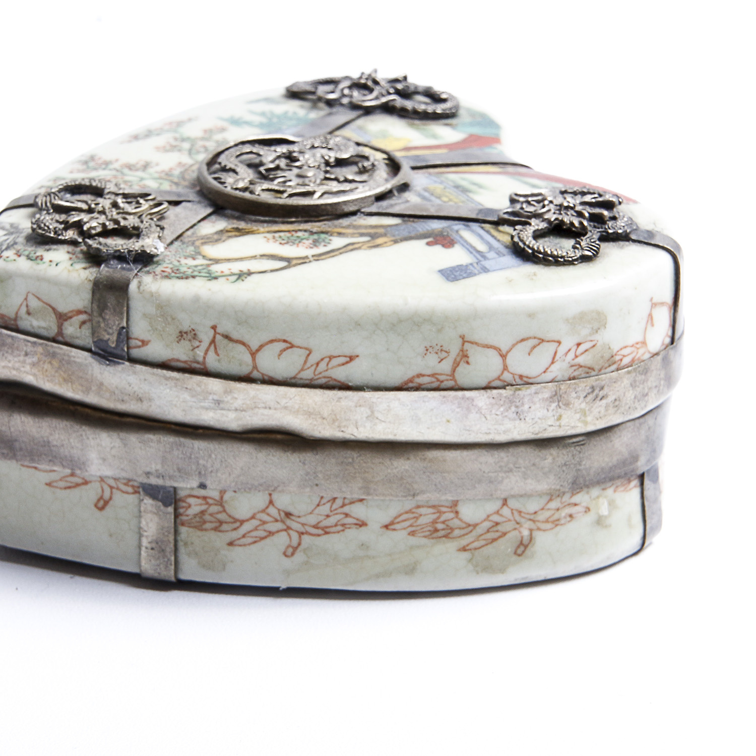 19th Century Chinese Qing Dynasty Porcelain Silver Jewelry Box