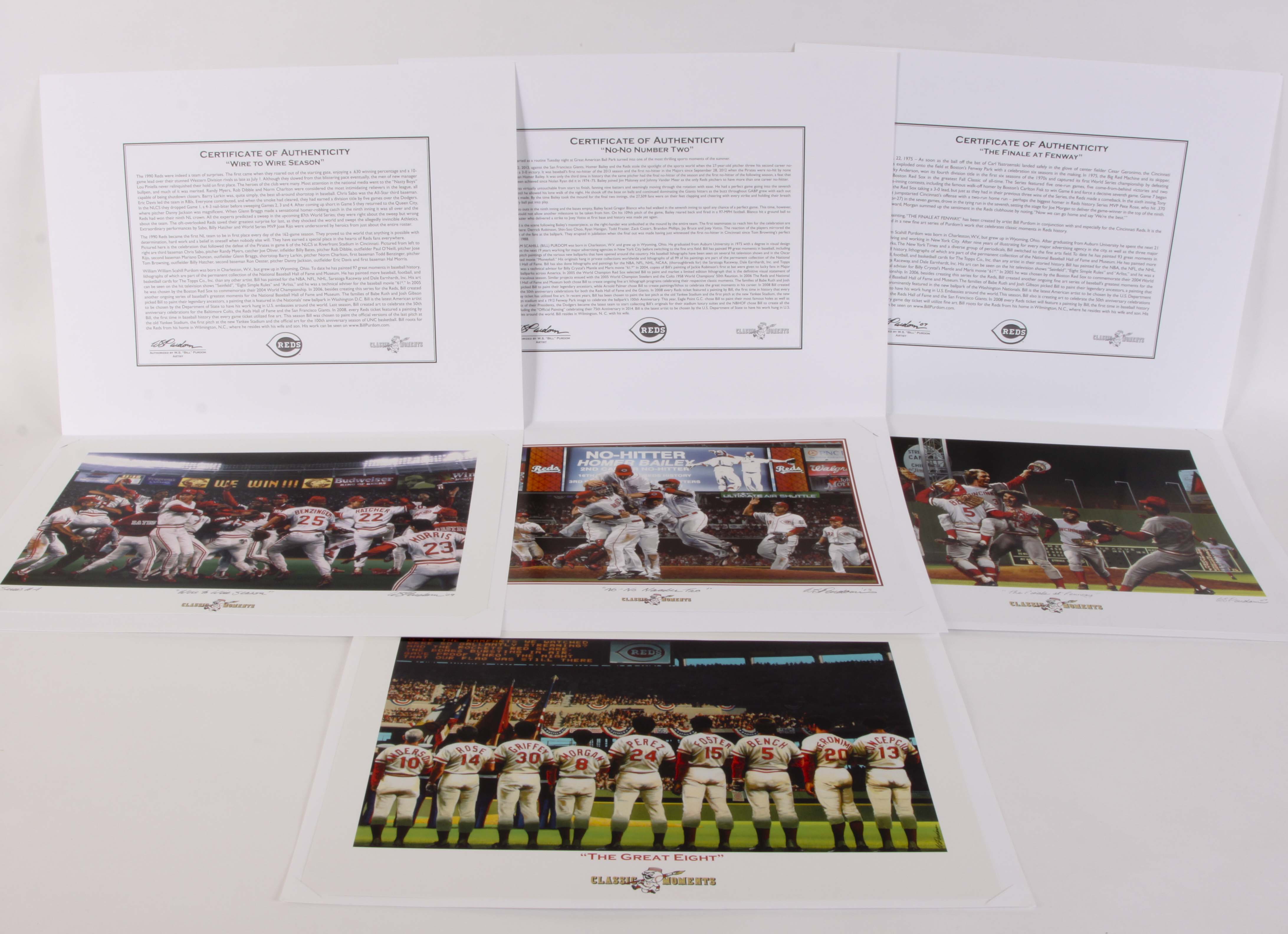 Four Signed Cincinnati Reds 'Classic Moments' Unframed Prints