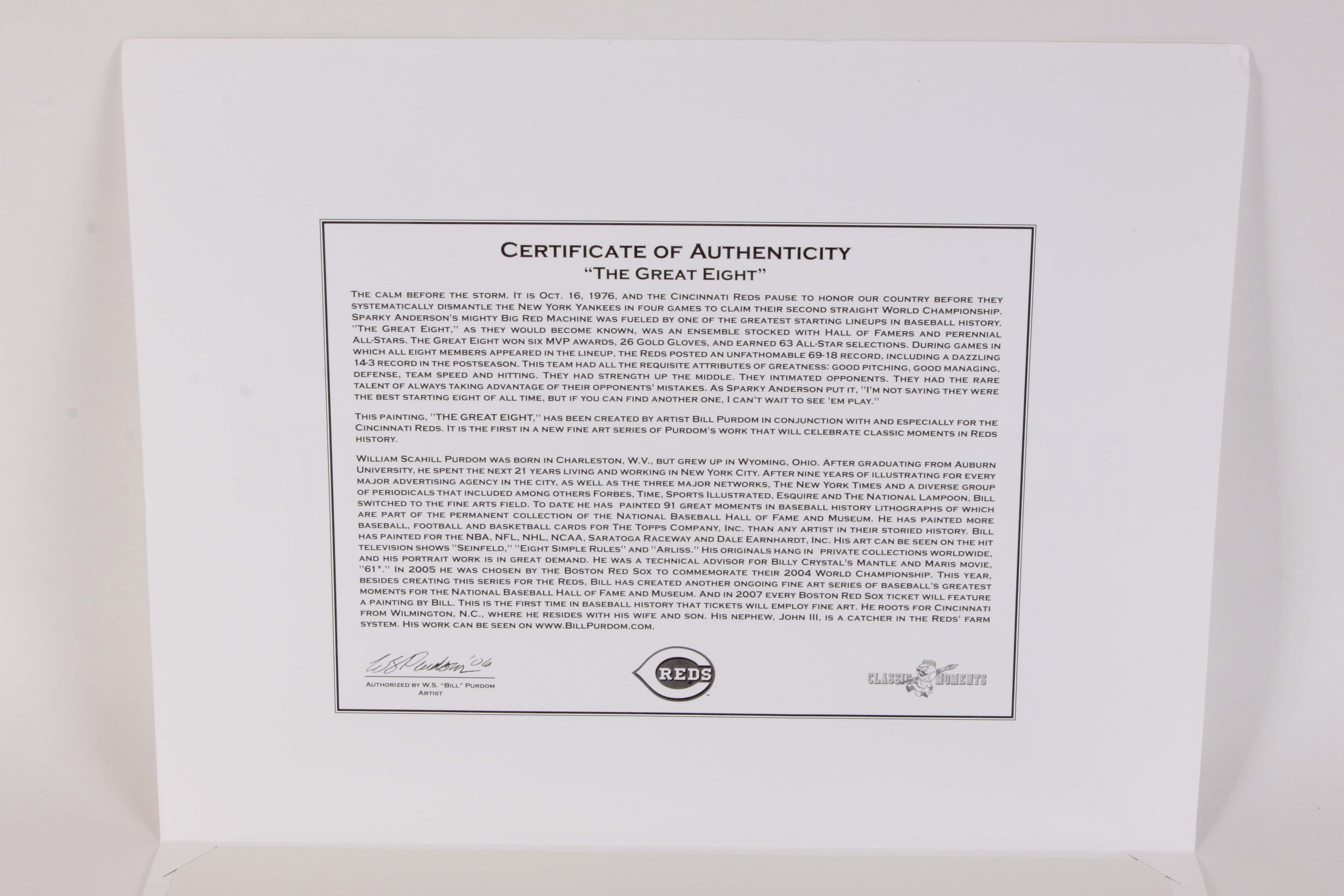 Four Signed Cincinnati Reds 'Classic Moments' Unframed Prints