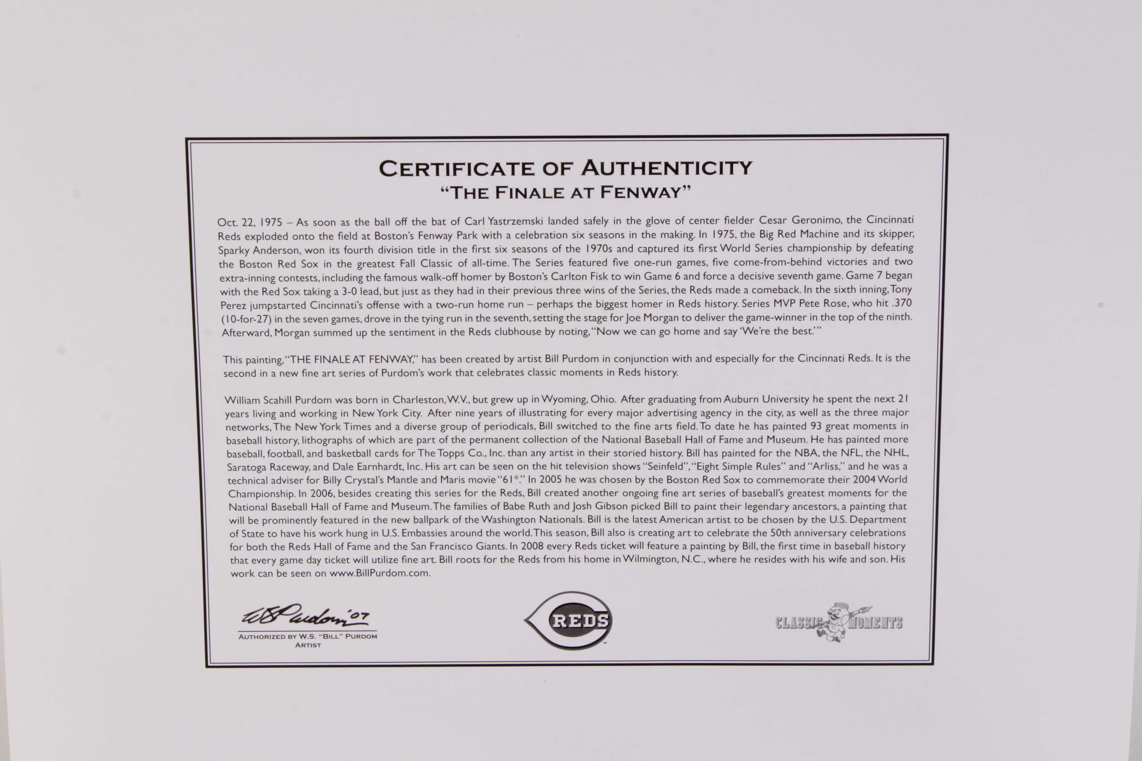 Four Signed Cincinnati Reds 'Classic Moments' Unframed Prints