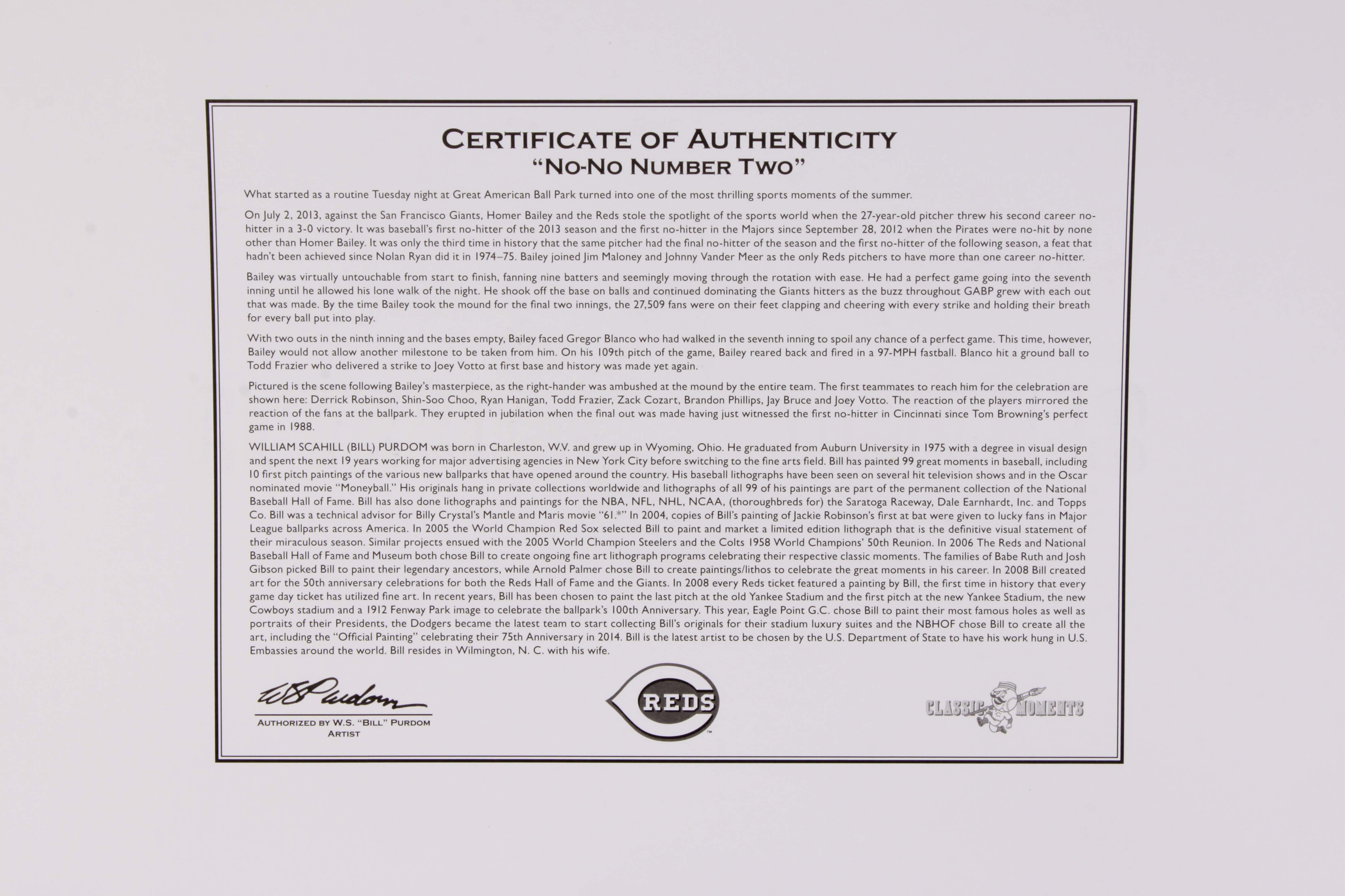 Four Signed Cincinnati Reds 'Classic Moments' Unframed Prints