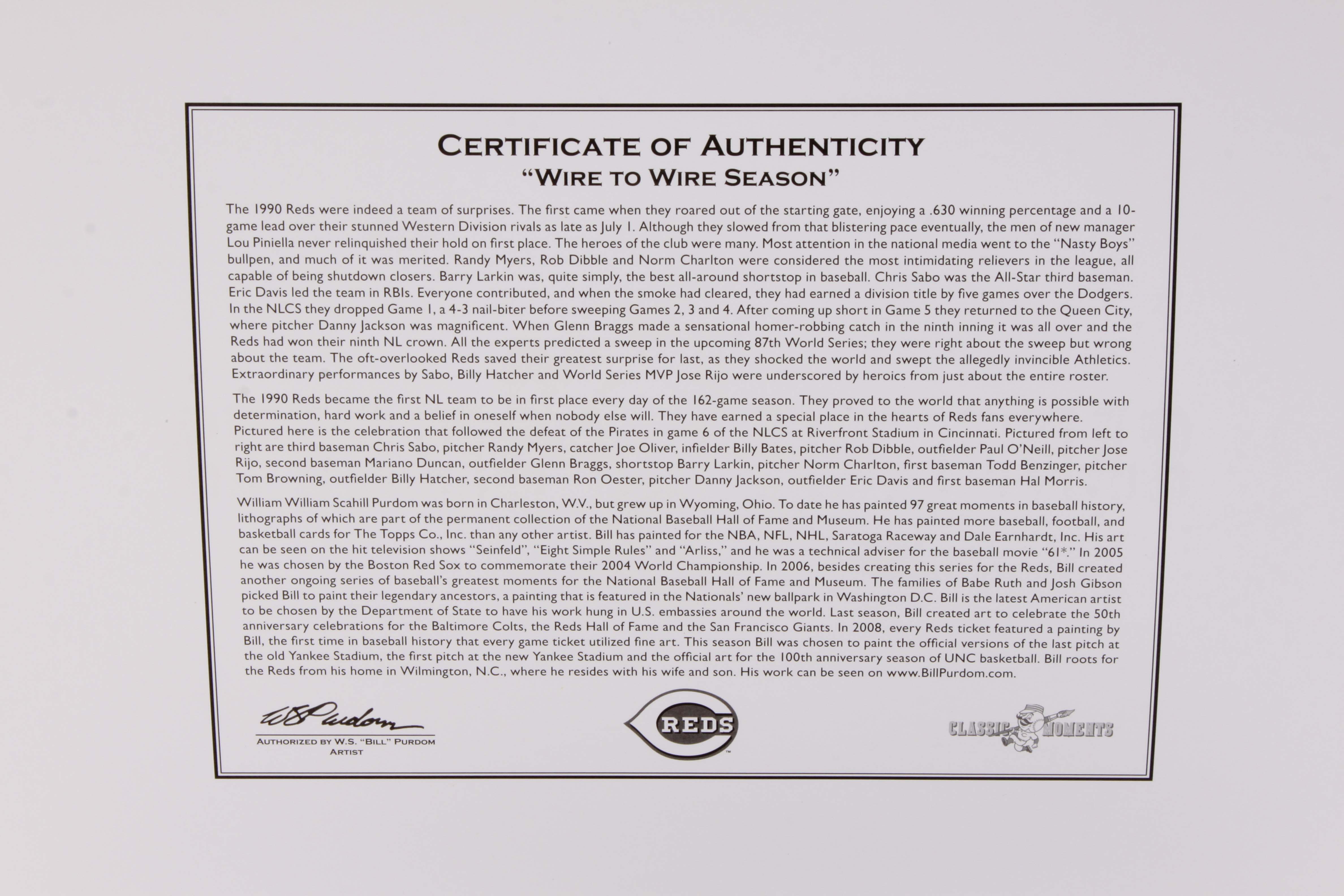 Four Signed Cincinnati Reds 'Classic Moments' Unframed Prints