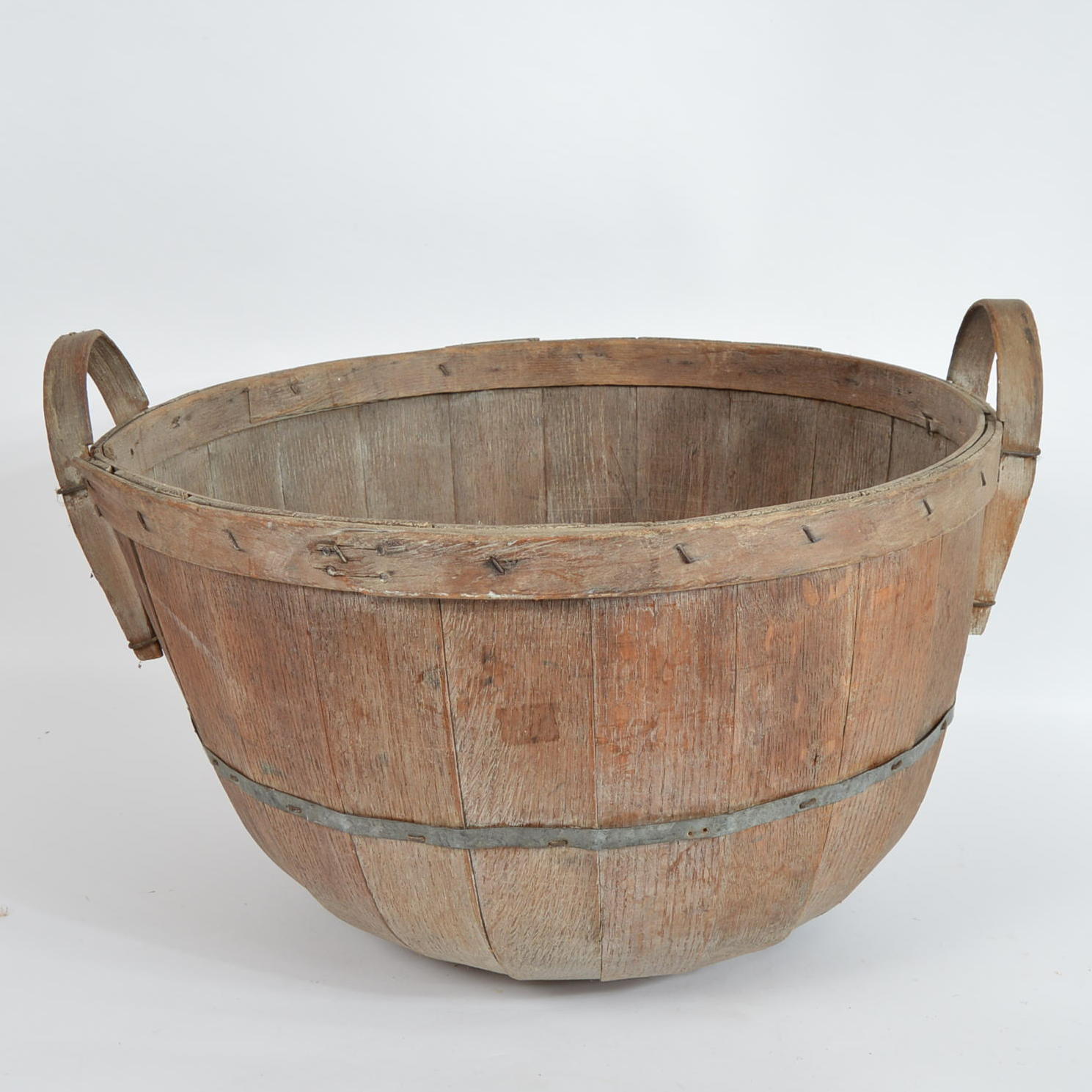 Vintage Half Round Split Wood Apple Basket with Two Handles