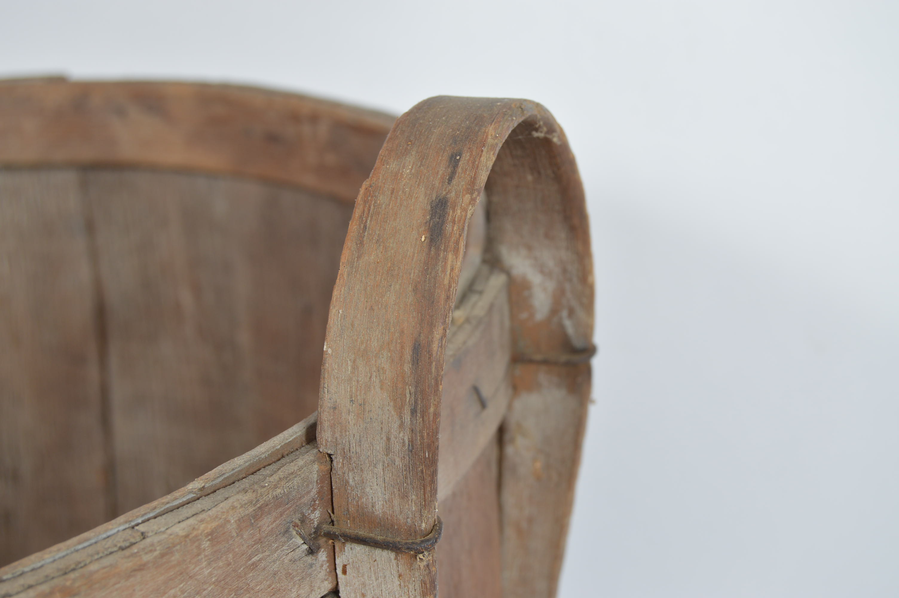 Vintage Half Round Split Wood Apple Basket with Two Handles