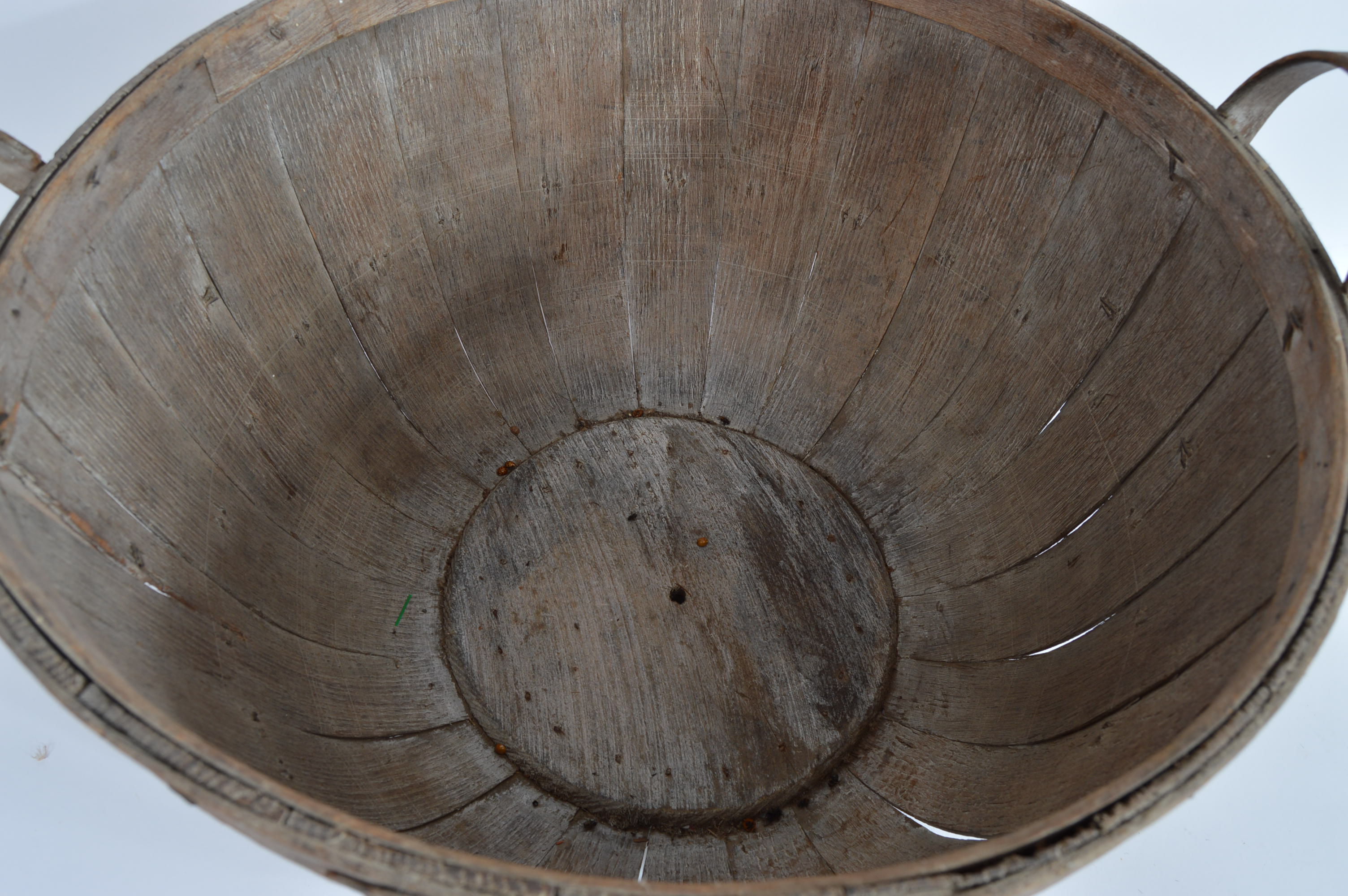 Vintage Half Round Split Wood Apple Basket with Two Handles