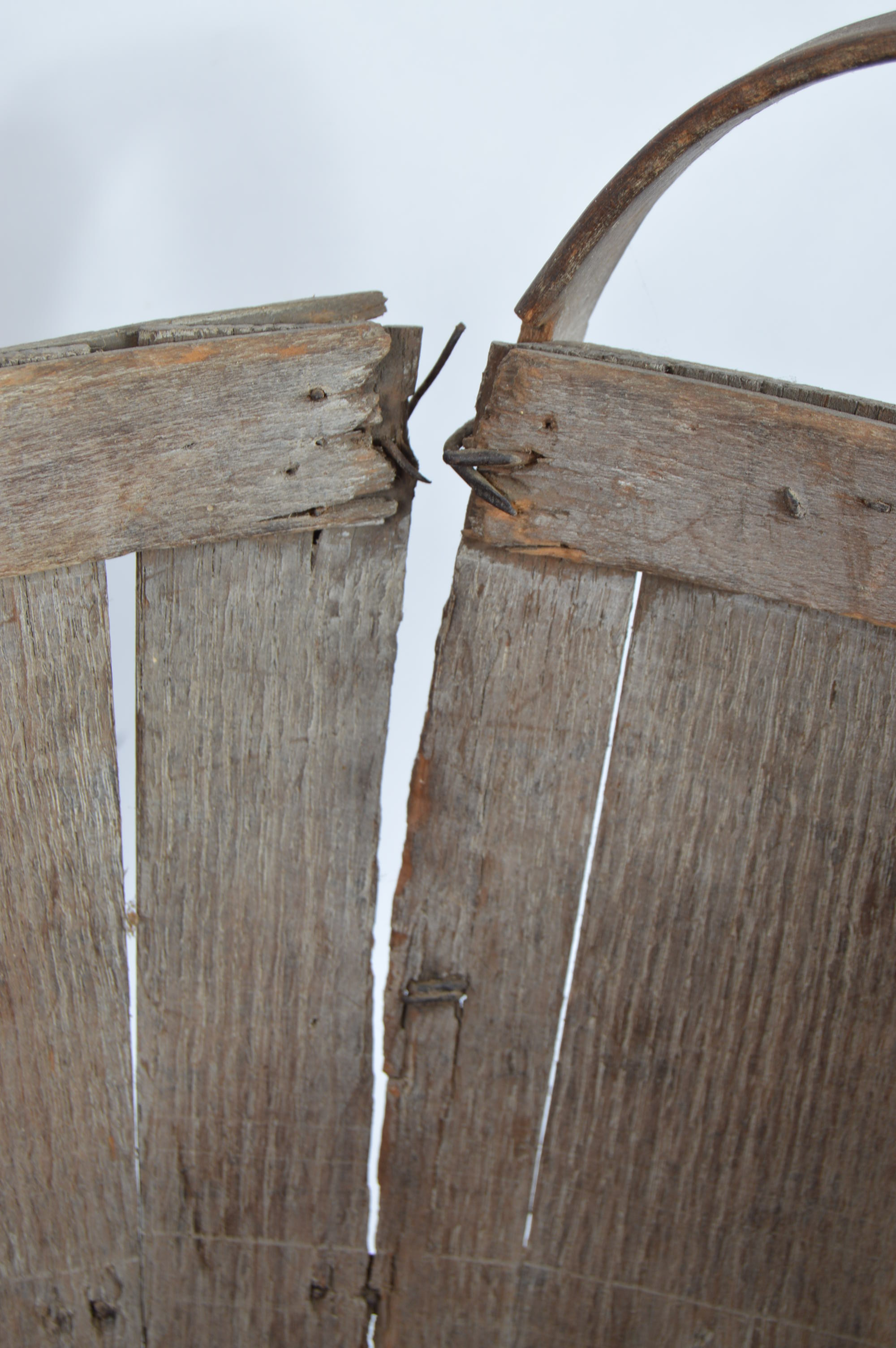 Vintage Half Round Split Wood Apple Basket with Two Handles