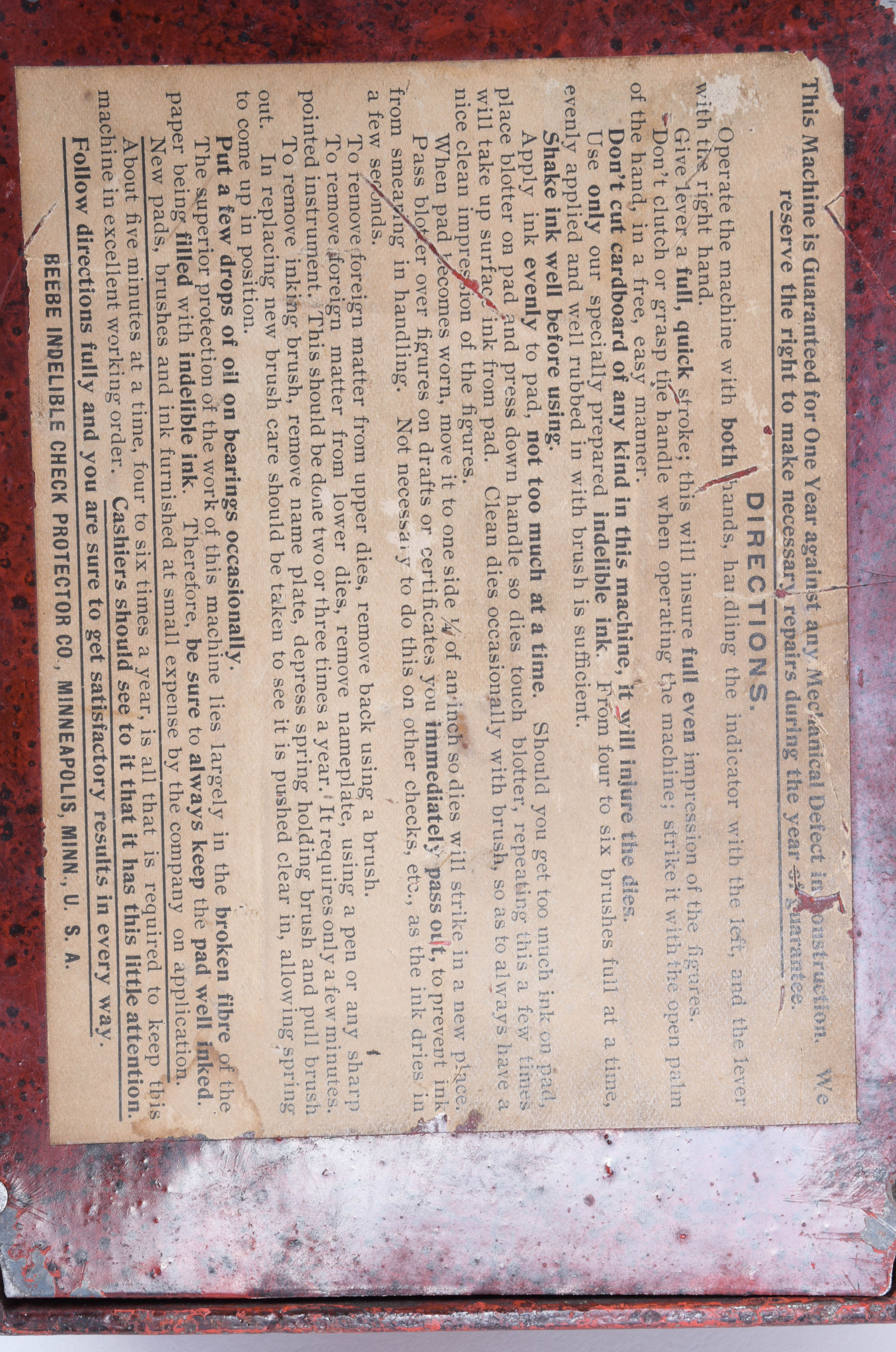 Antique Beebe Indelible Check Protector