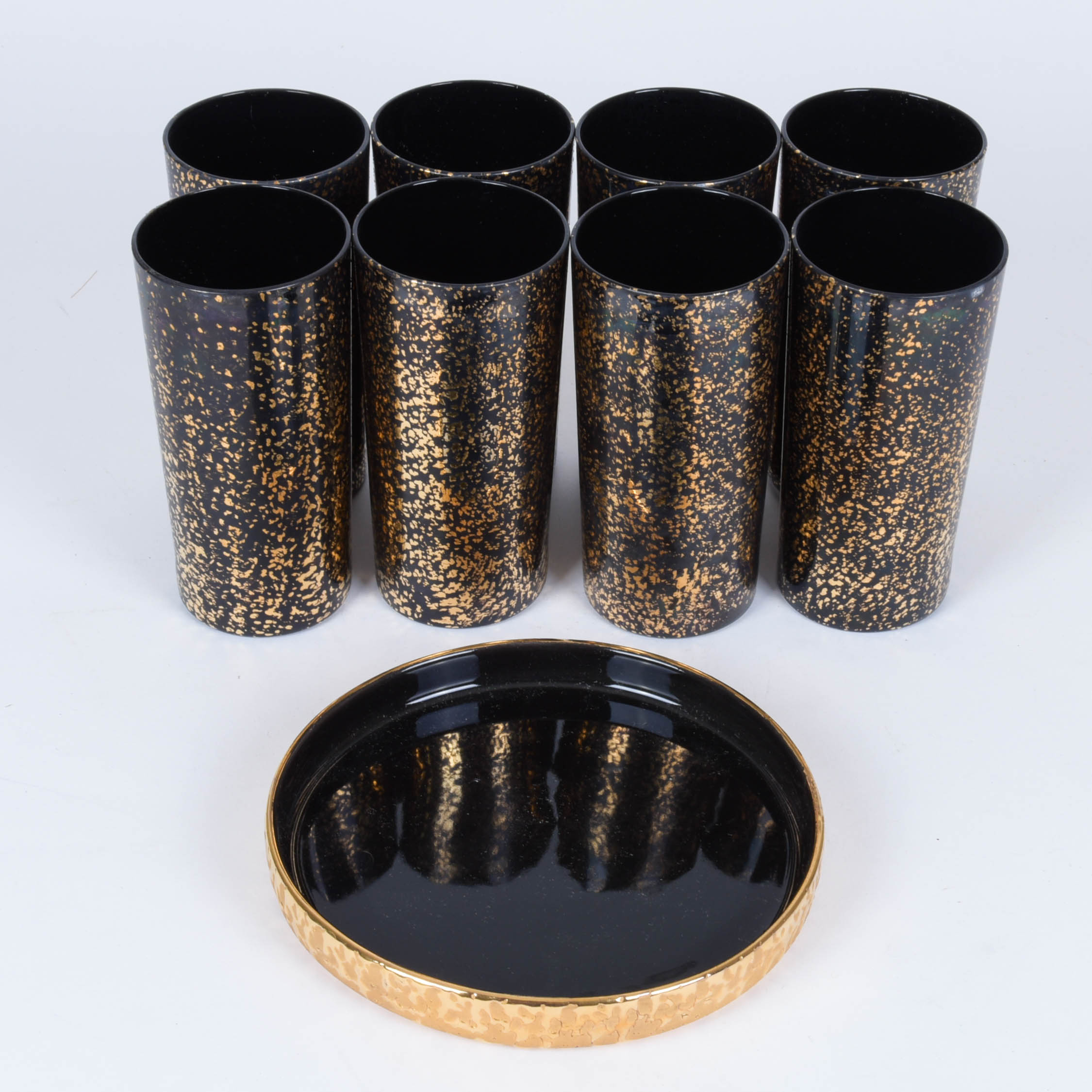 Set of Black and Gold Mid-Century Modern Glassware