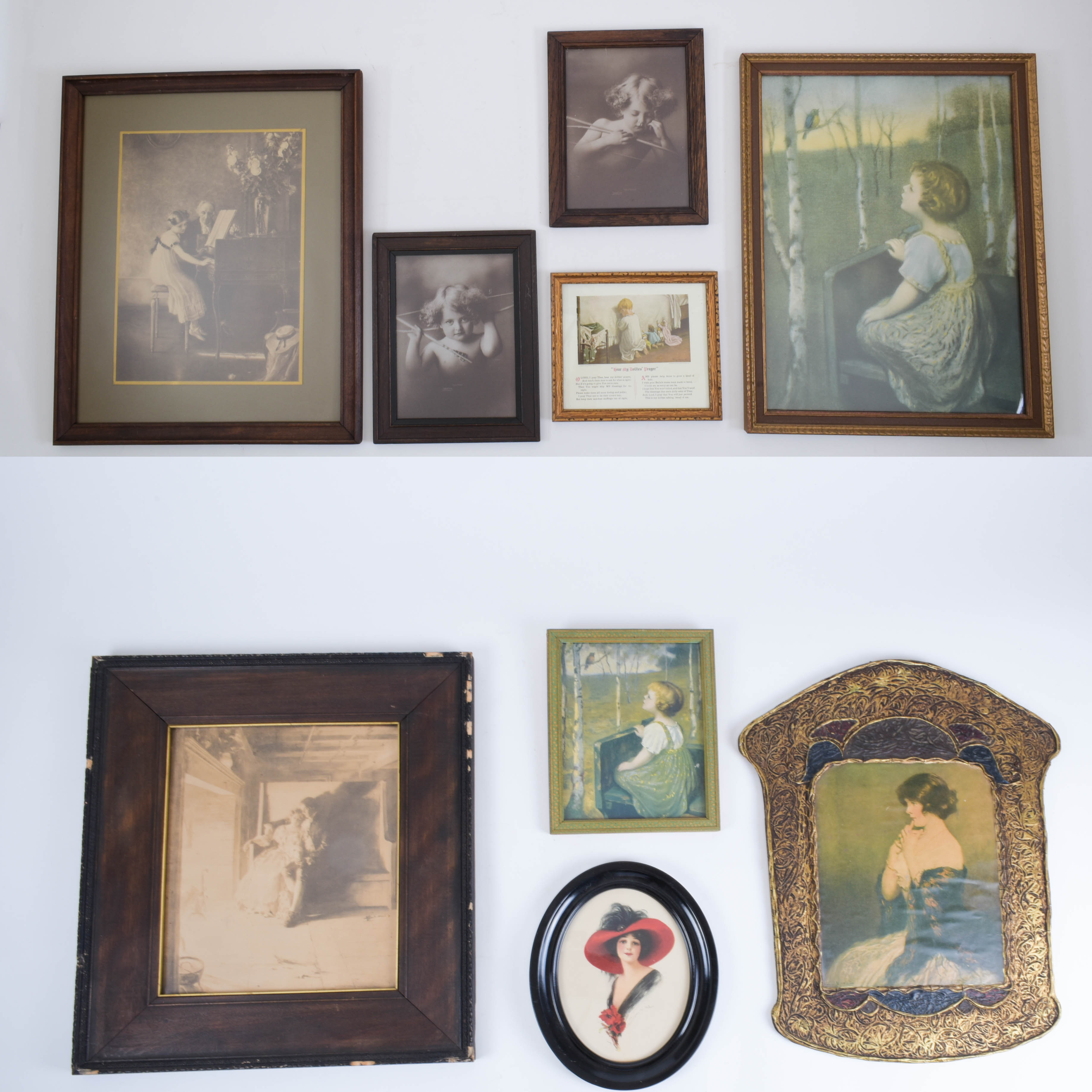 Vintage Framed Art Featuring Women and Children