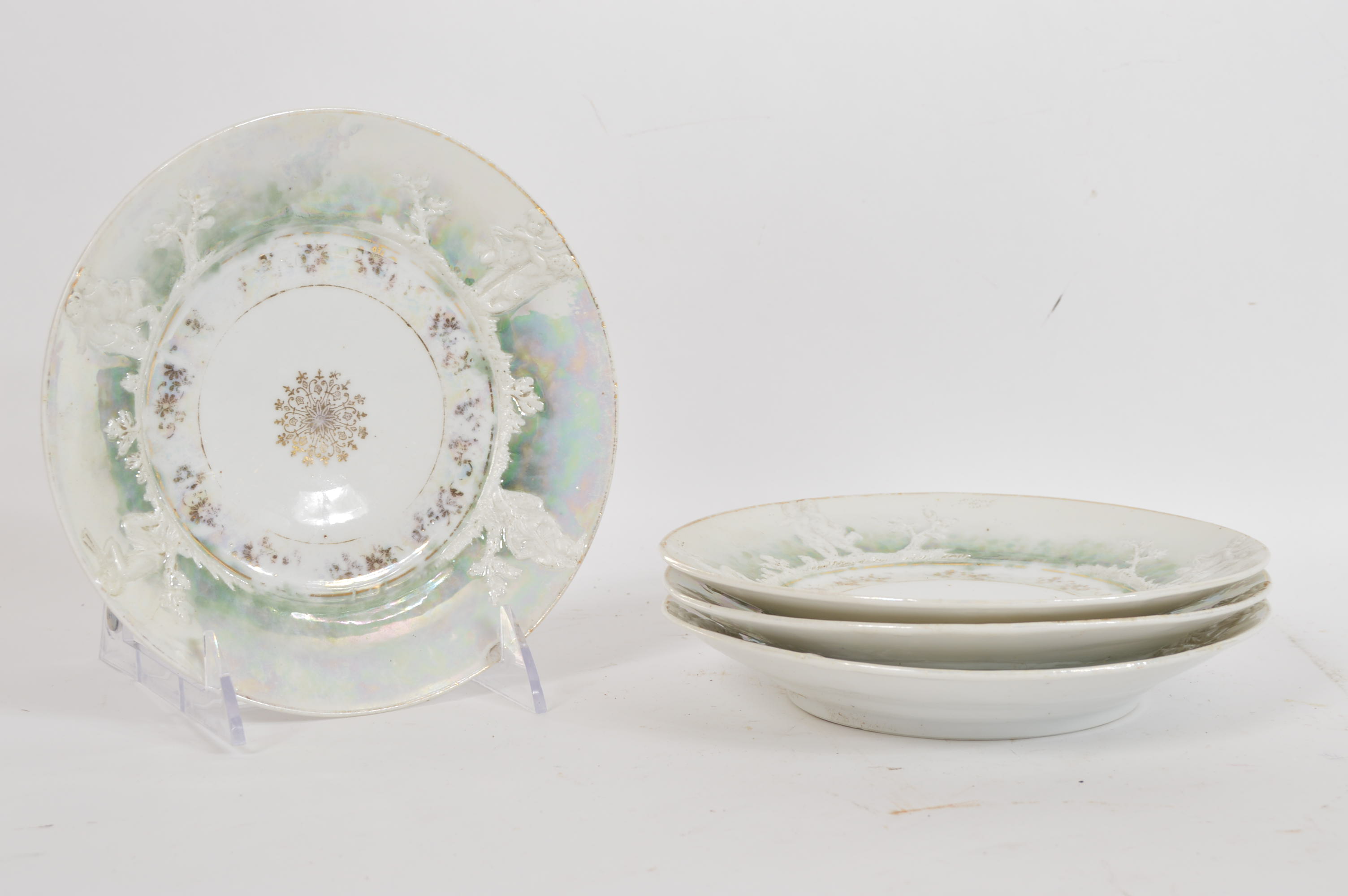 Four Antique Fine China Dessert Plates