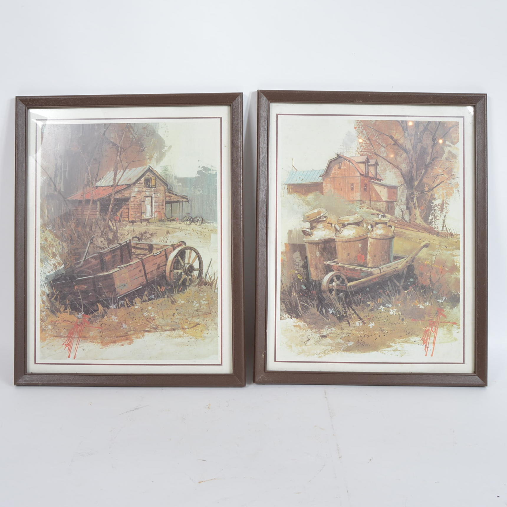 Pair of Framed Offset Lithograph Farm Scenes
