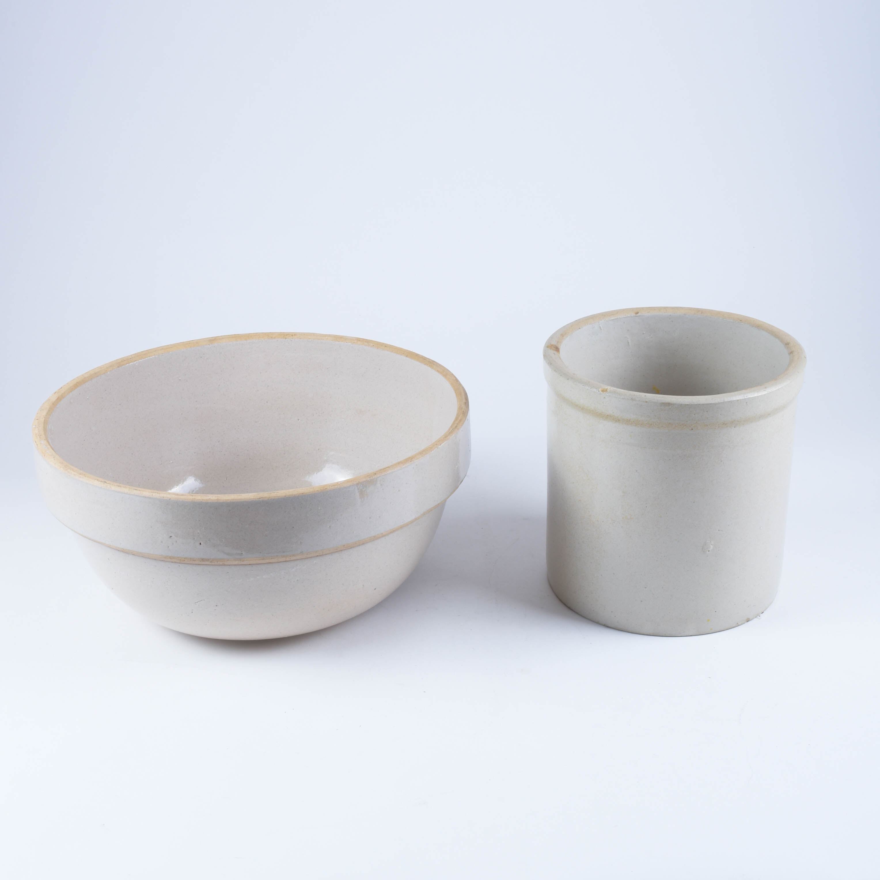 Primitive Stoneware Mixing Bowl and Crock