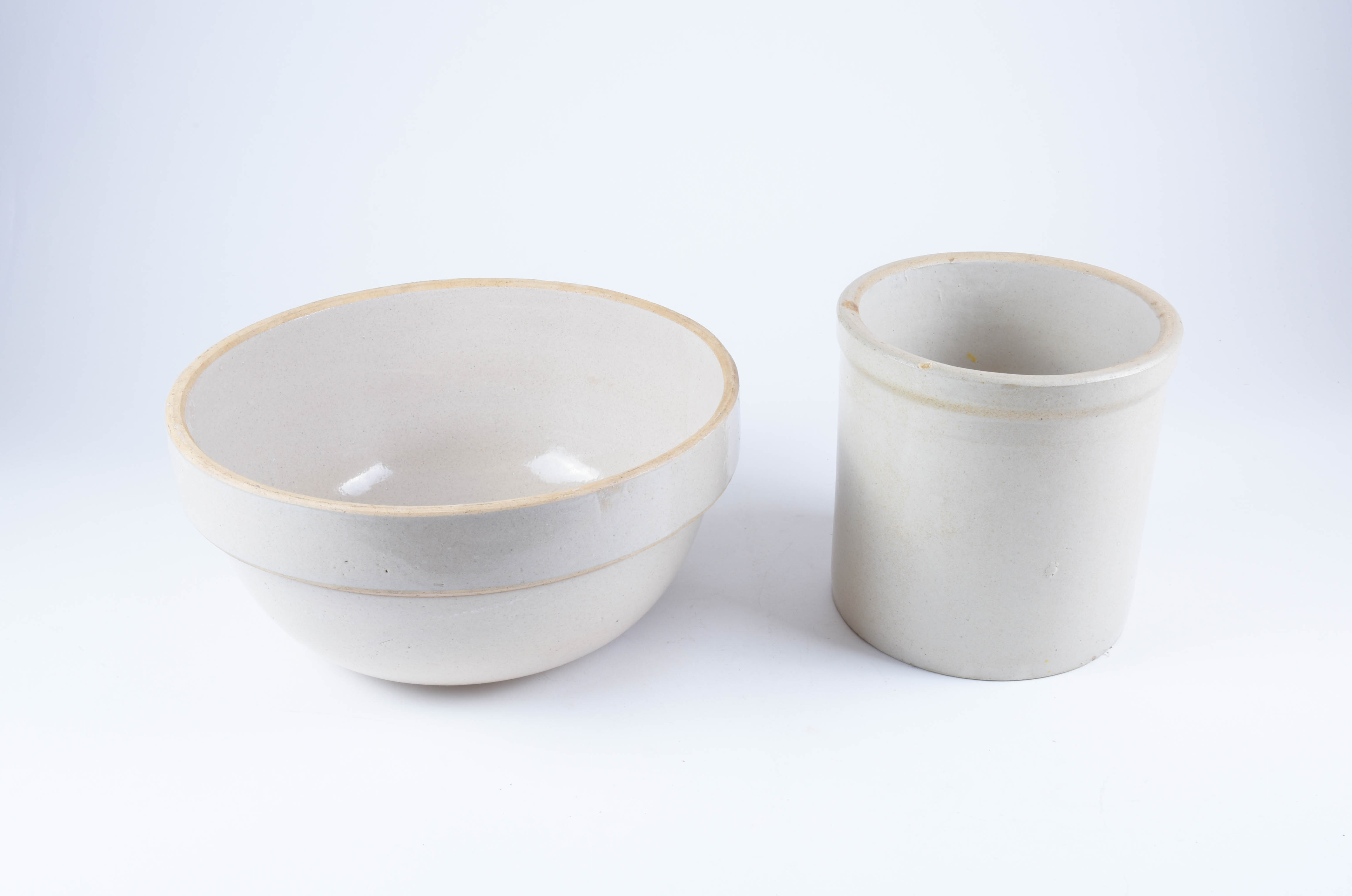 Primitive Stoneware Mixing Bowl and Crock