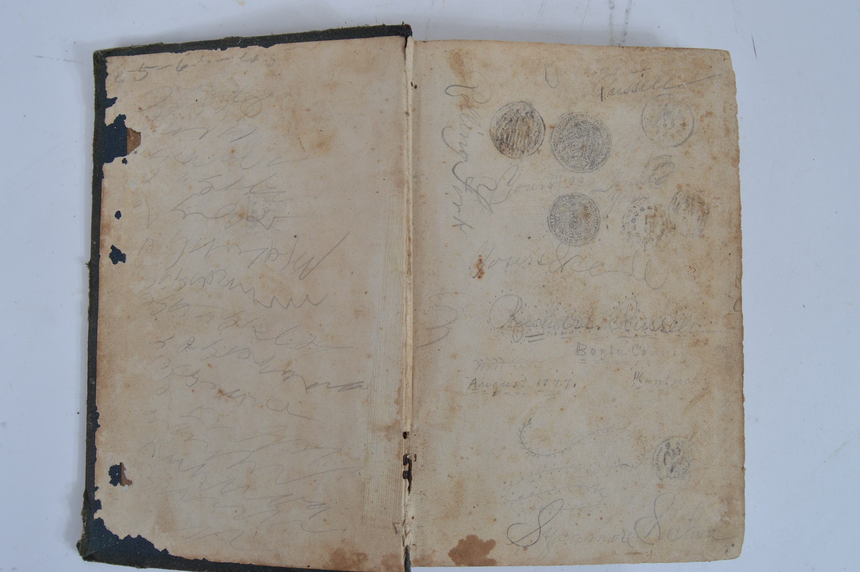 Antique and Vintage Educational Books and Wooden Bookshelf