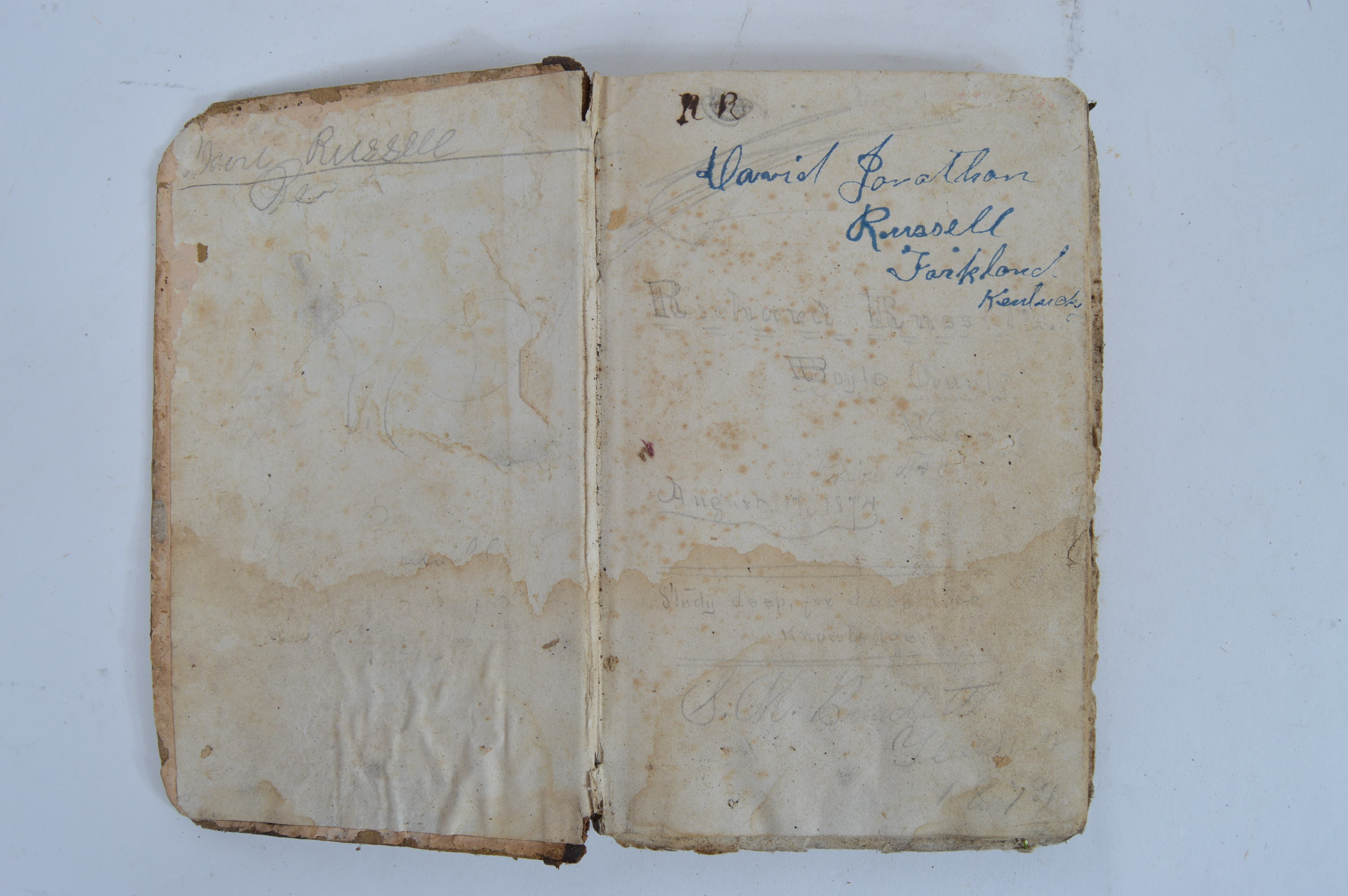 Antique and Vintage Educational Books and Wooden Bookshelf