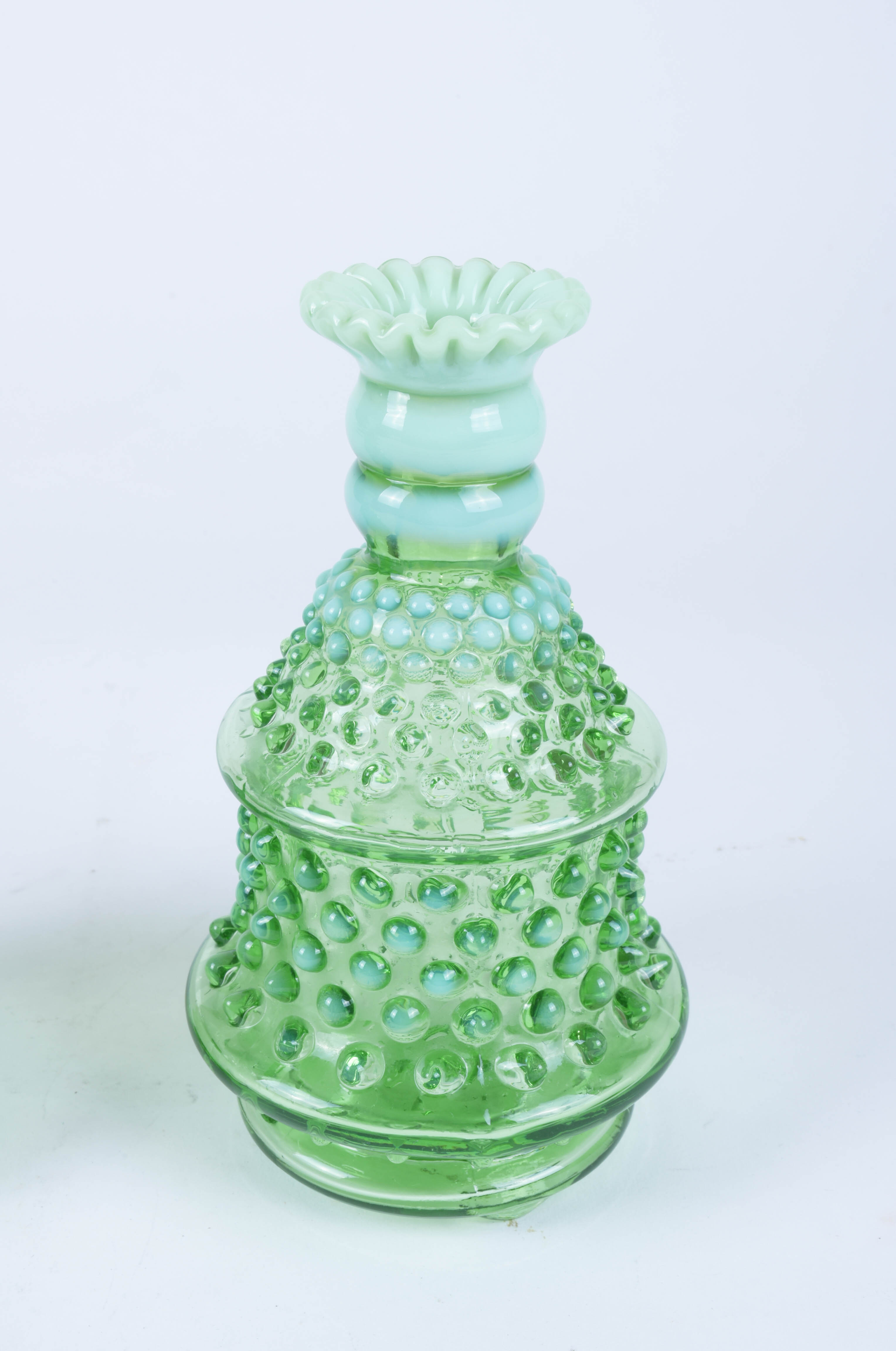 Pair of Green Hobnail Glass Lamp Bases and Parts