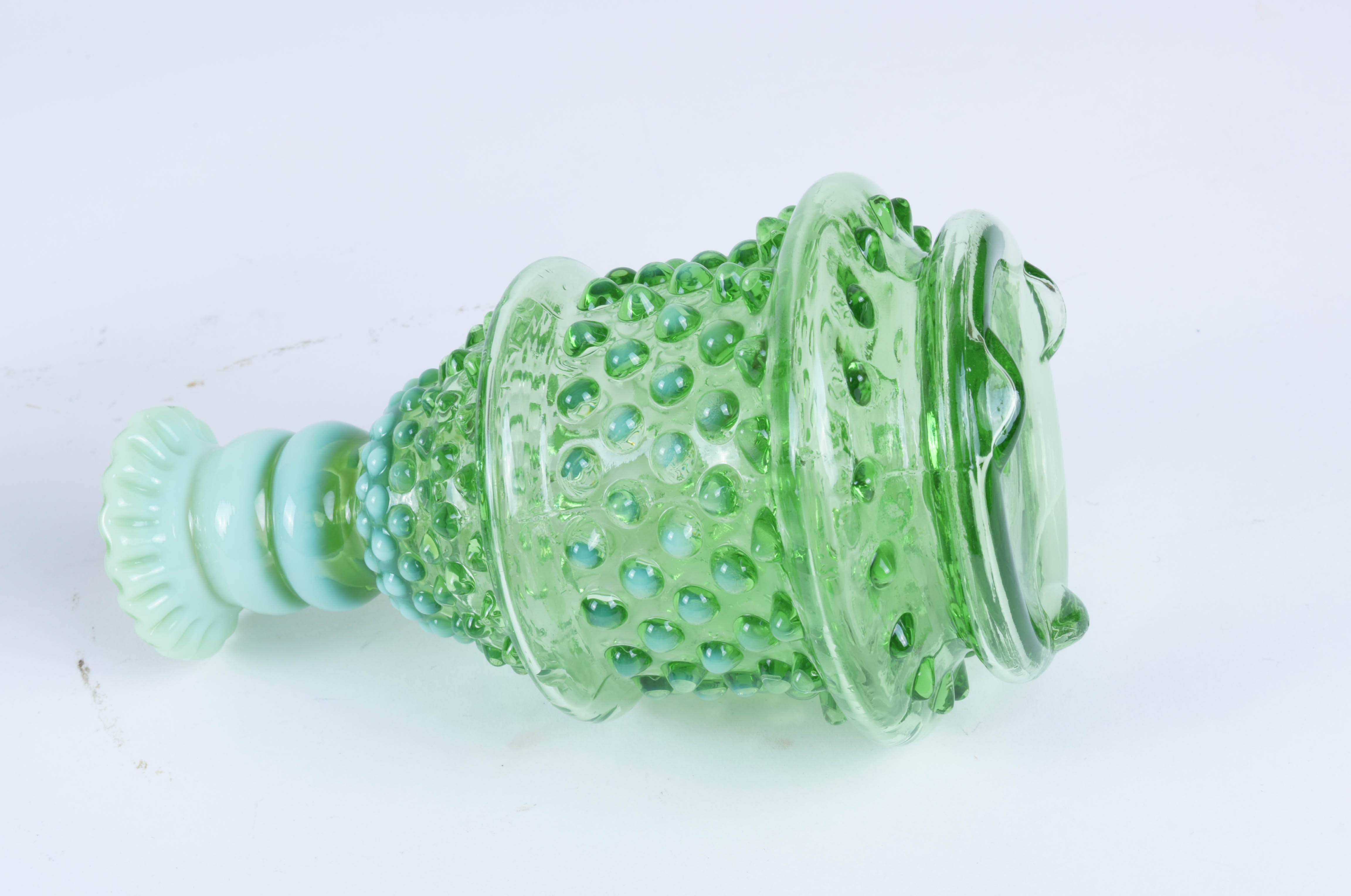 Pair of Green Hobnail Glass Lamp Bases and Parts