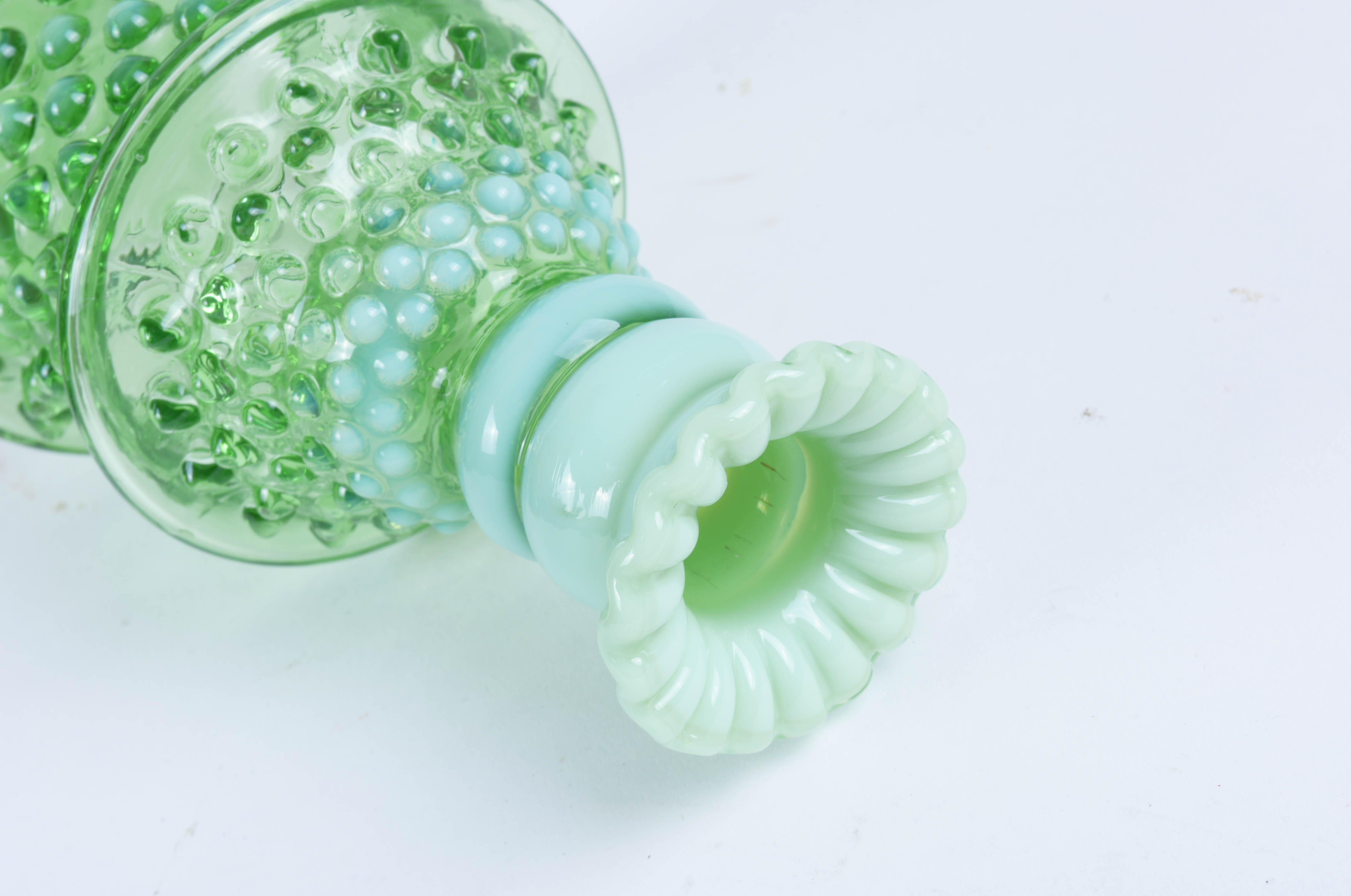 Pair of Green Hobnail Glass Lamp Bases and Parts