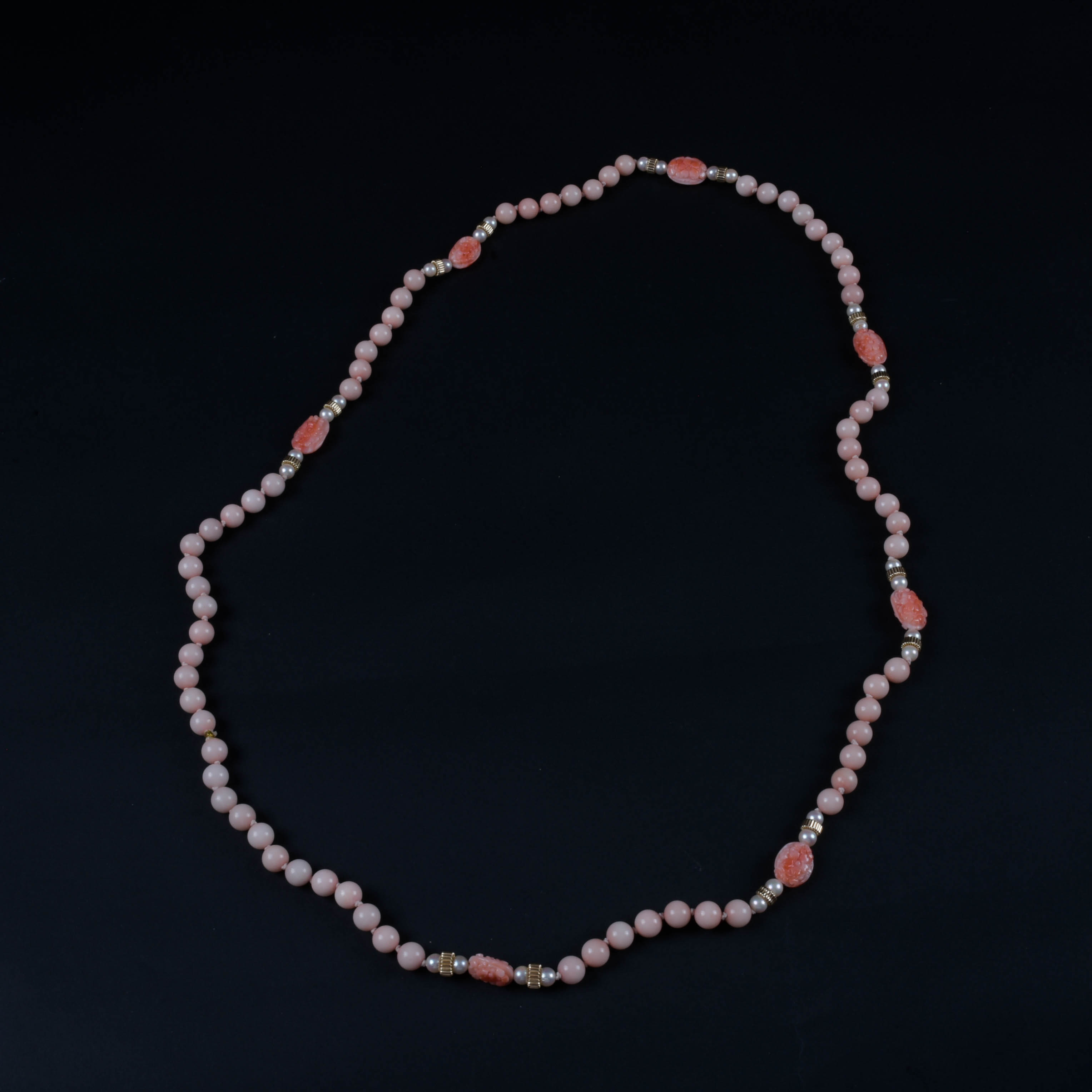 Gold, Coral and Pearl Bead Necklace