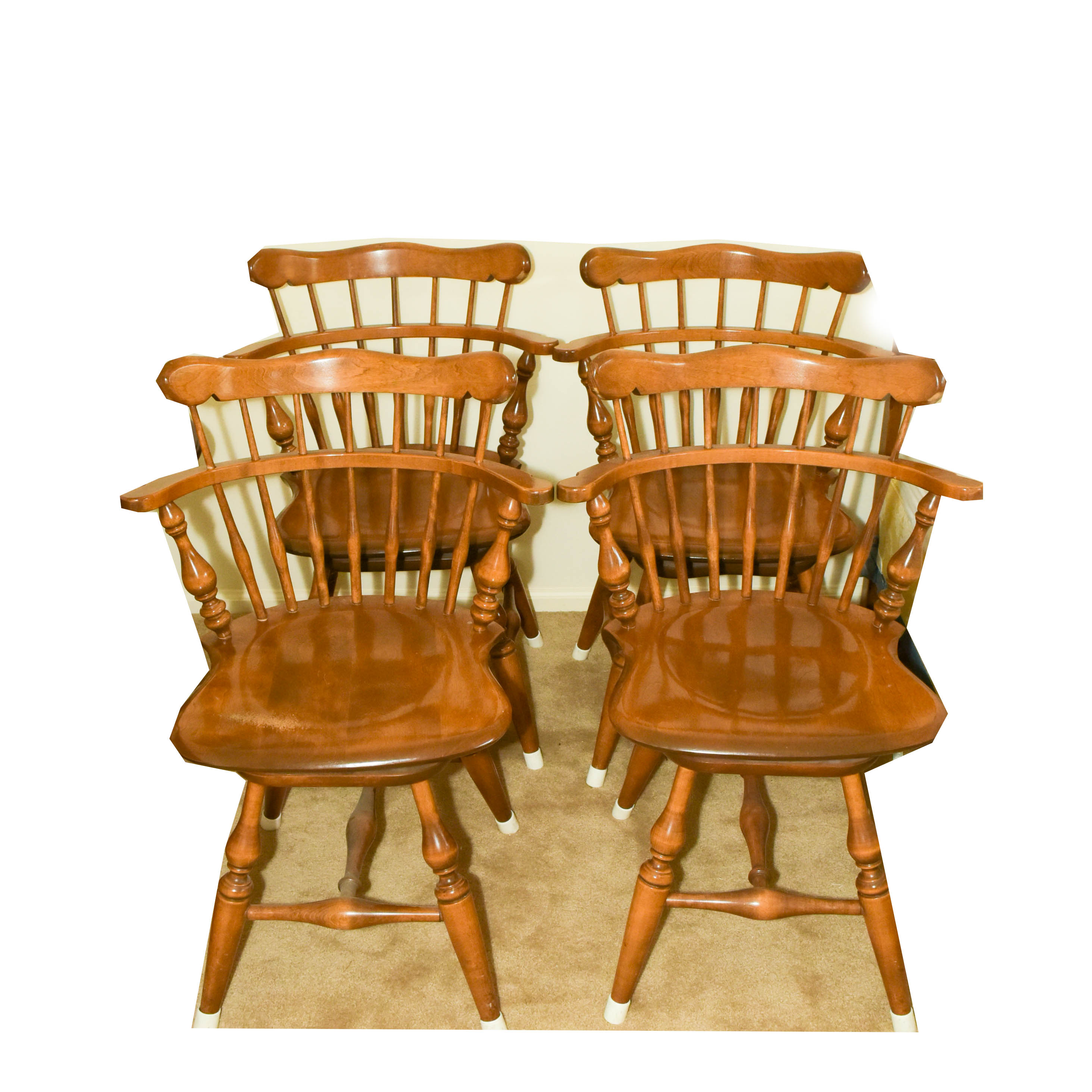 Set of Four Ethan Allen Maple Swivel Chairs