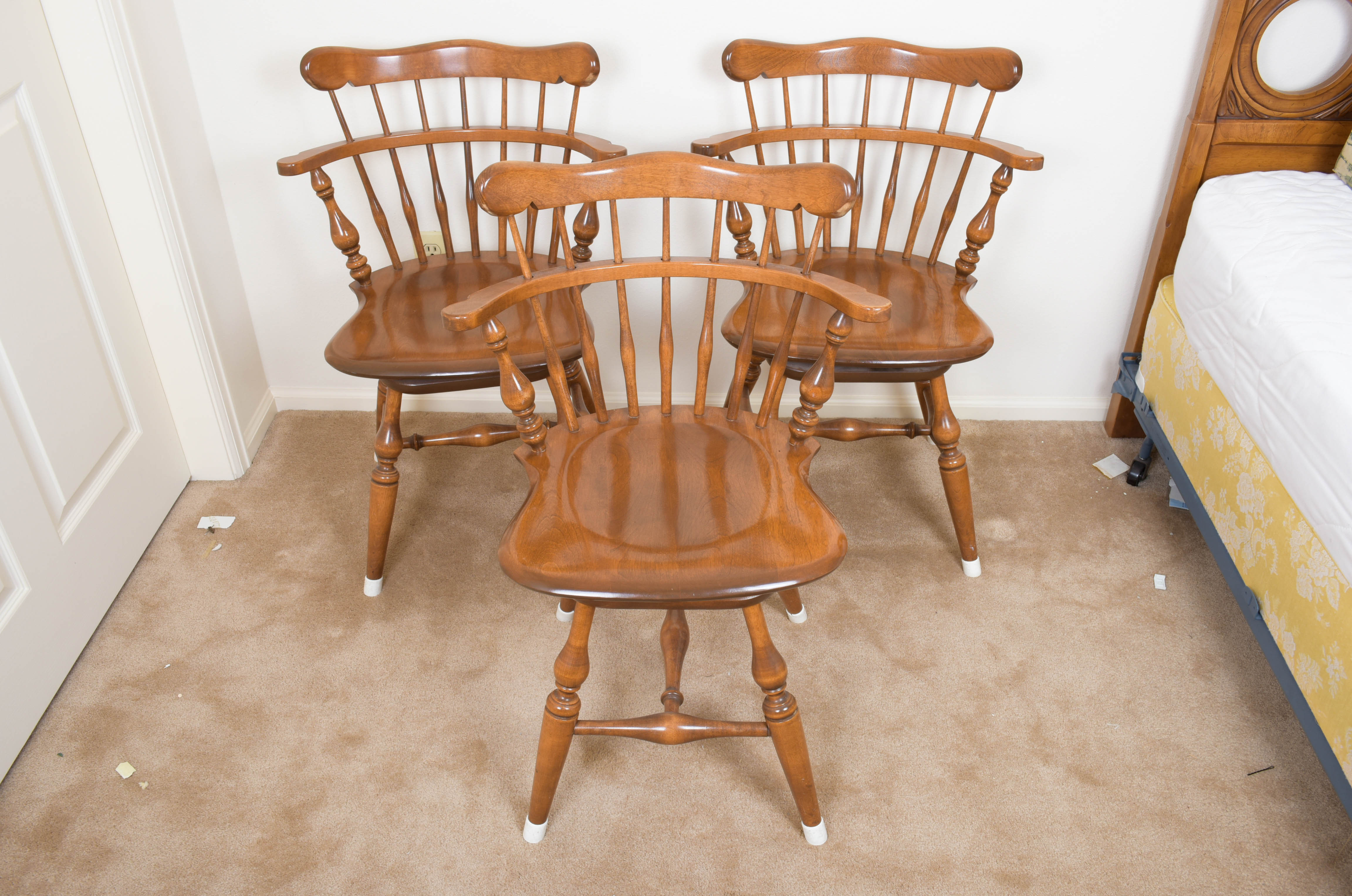 Set of Four Ethan Allen Maple Swivel Chairs