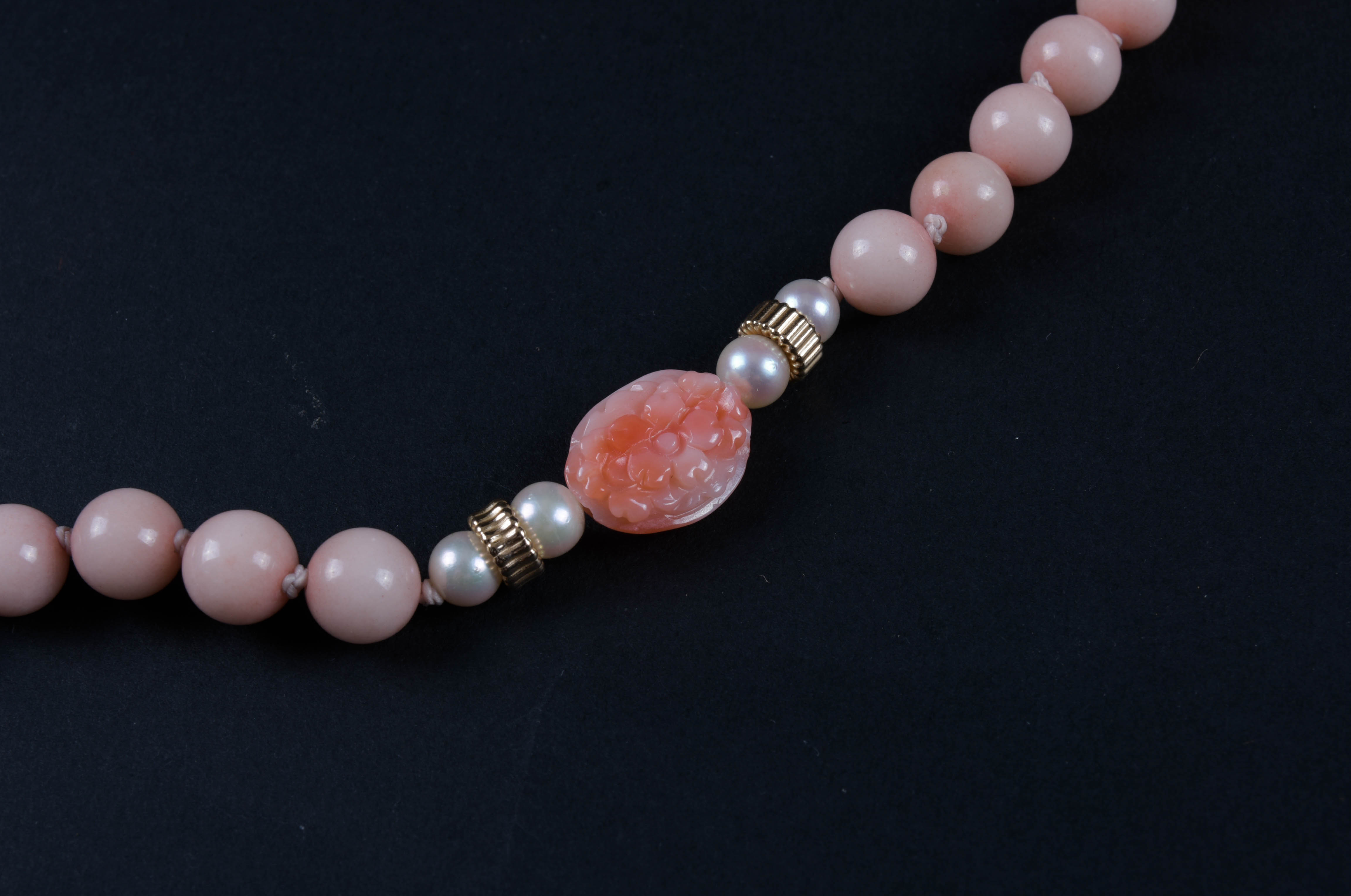 Gold, Coral and Pearl Bead Necklace