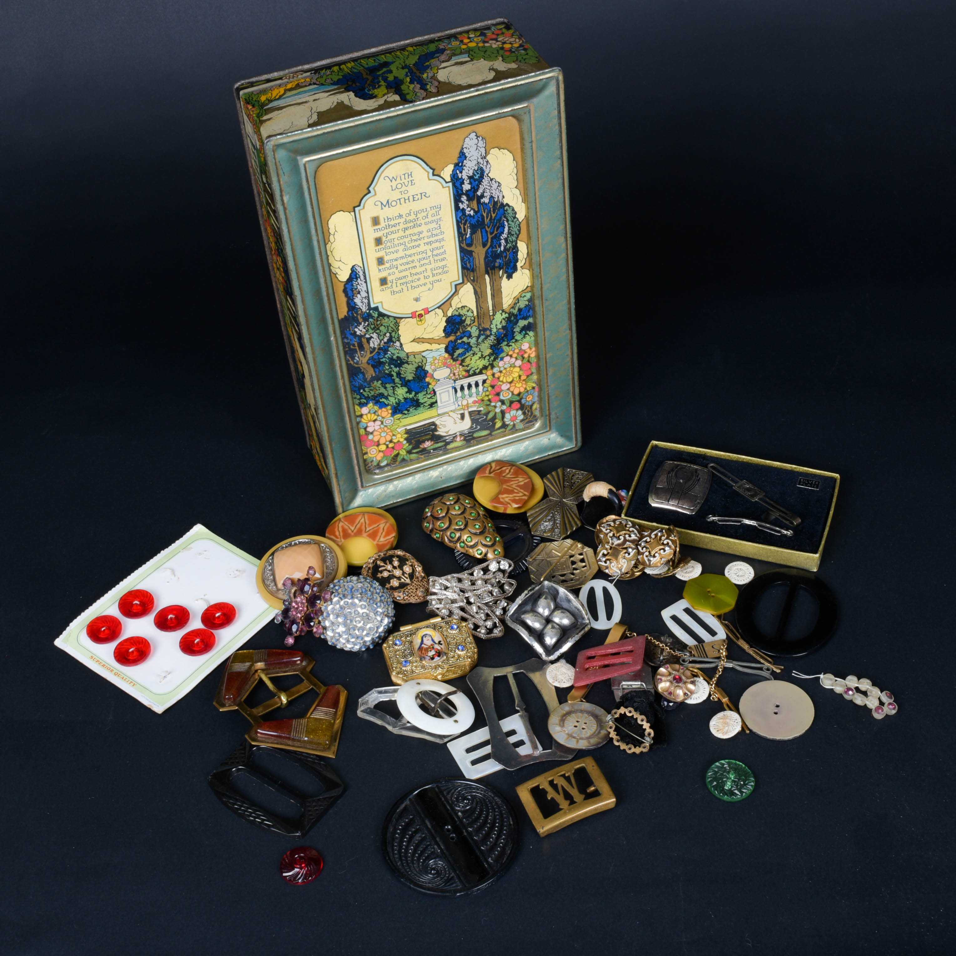 Vintage "Motherhood" Tin and Fashion Accessories