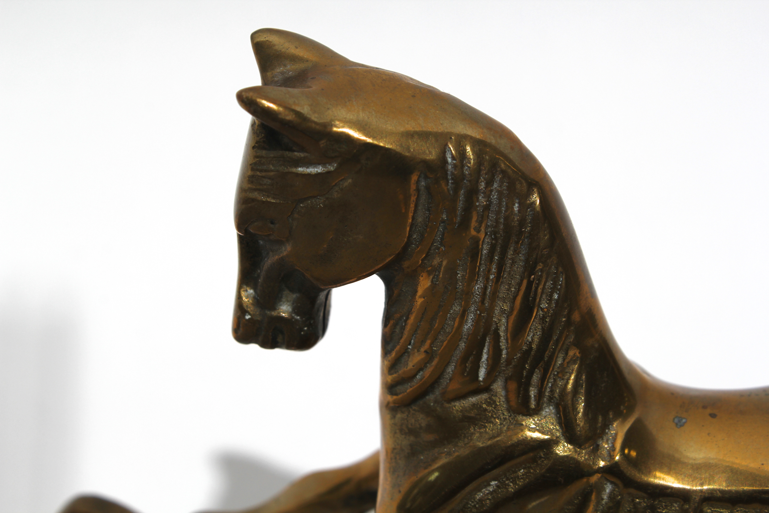 Grouping of Brass Decor with Rocking Horse Music Box