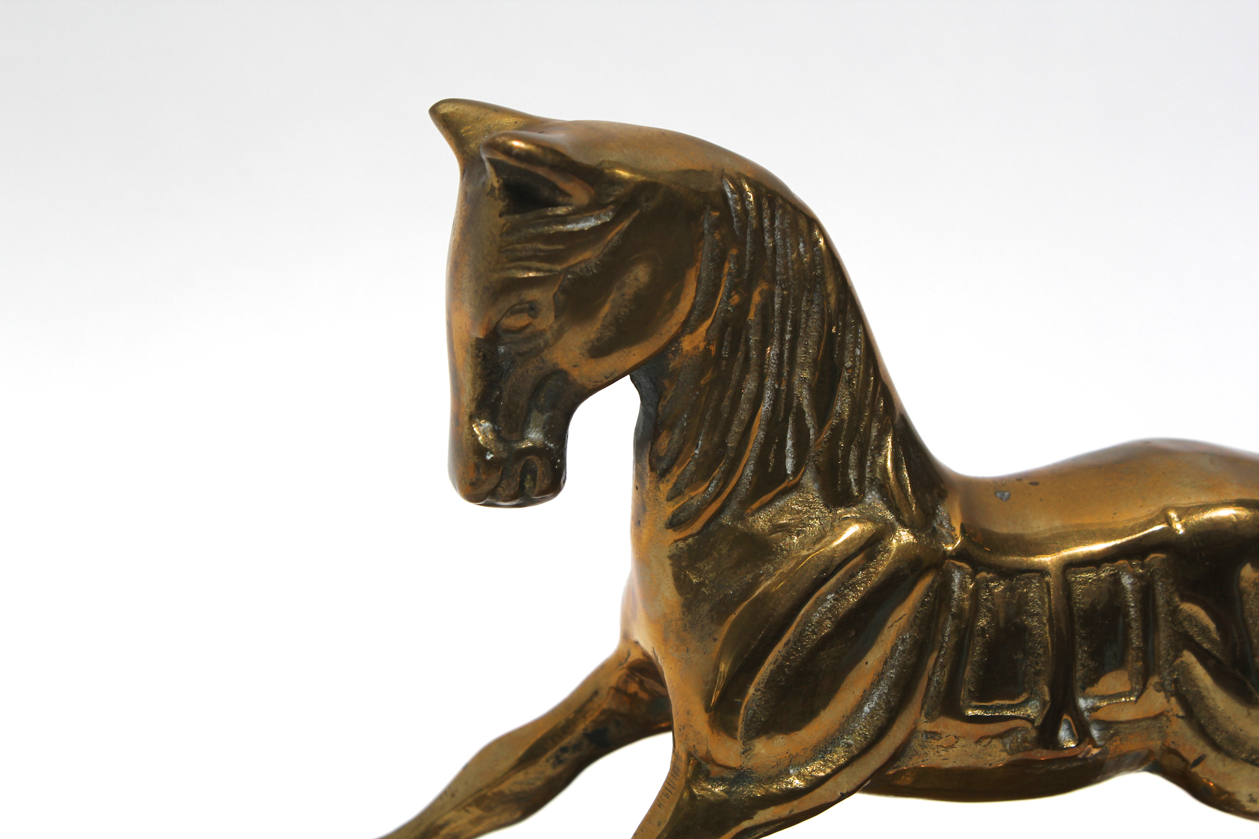 Grouping of Brass Decor with Rocking Horse Music Box