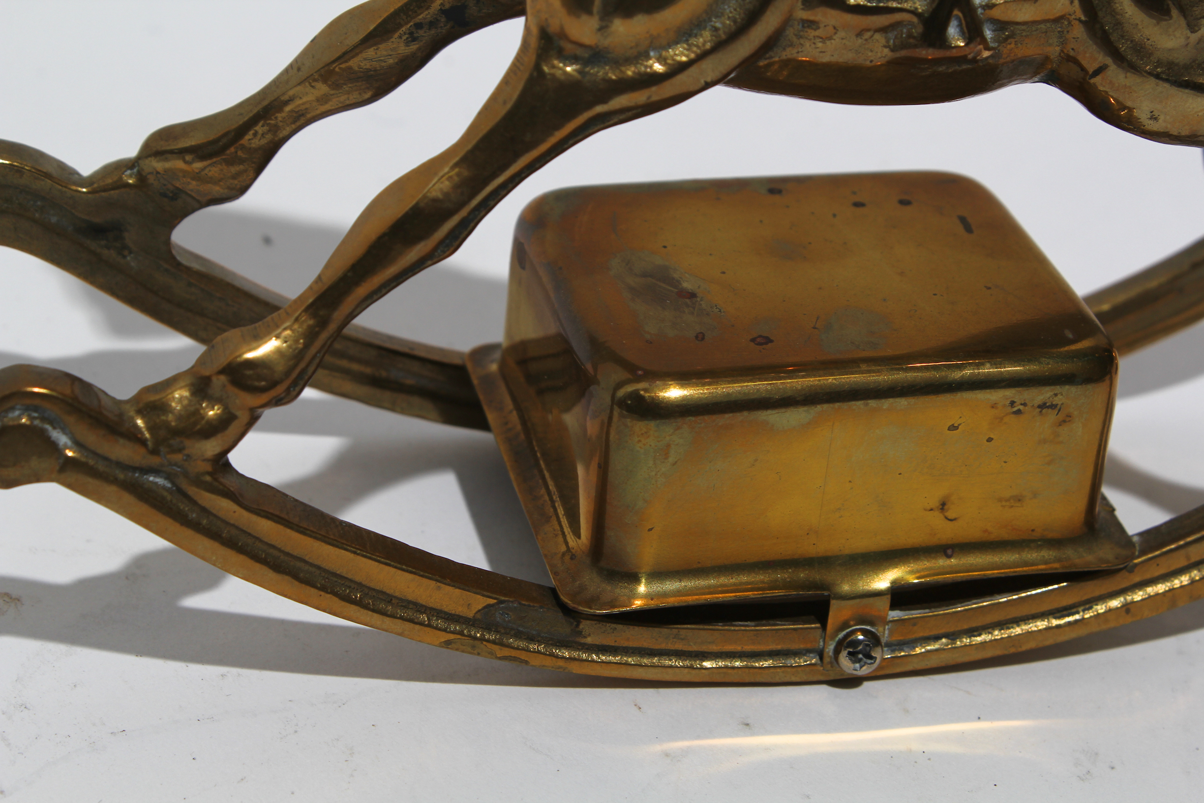 Grouping of Brass Decor with Rocking Horse Music Box