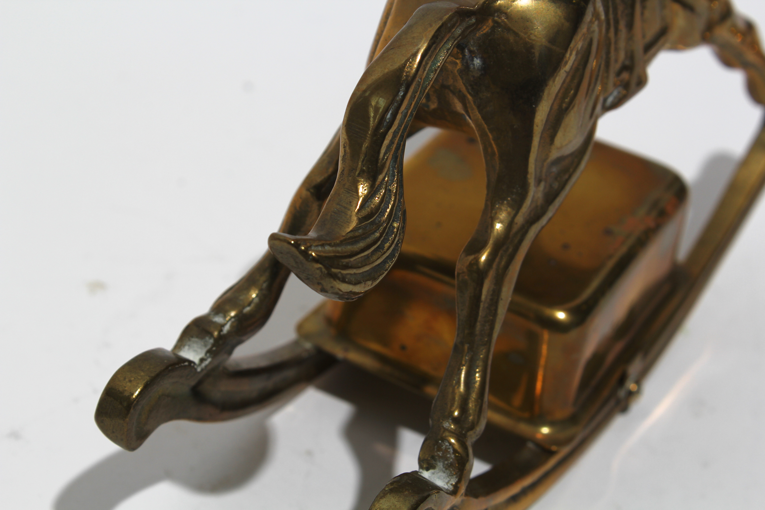 Grouping of Brass Decor with Rocking Horse Music Box