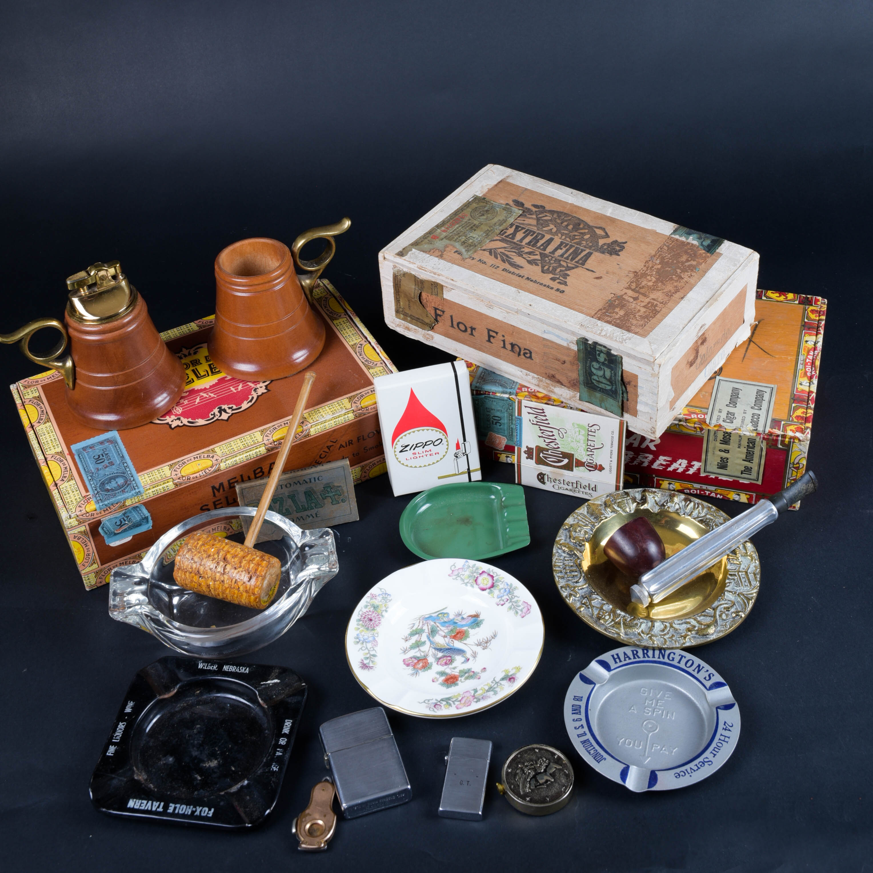 Cigar Boxes, Vintage Lighters, Ash Receivers and Other Tobacciana