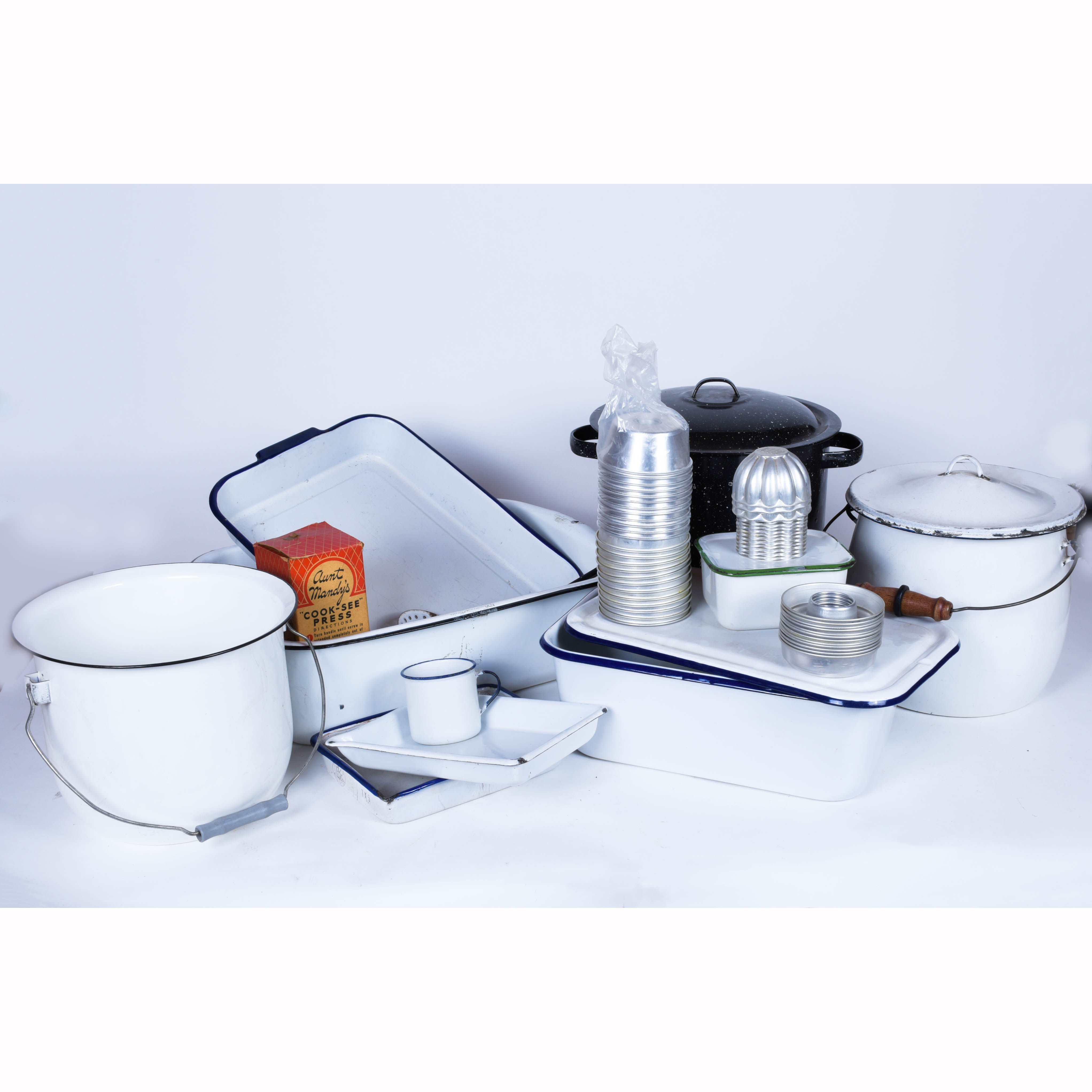 Vintage Enamel Kitchenware and "Jello" Tin Collection