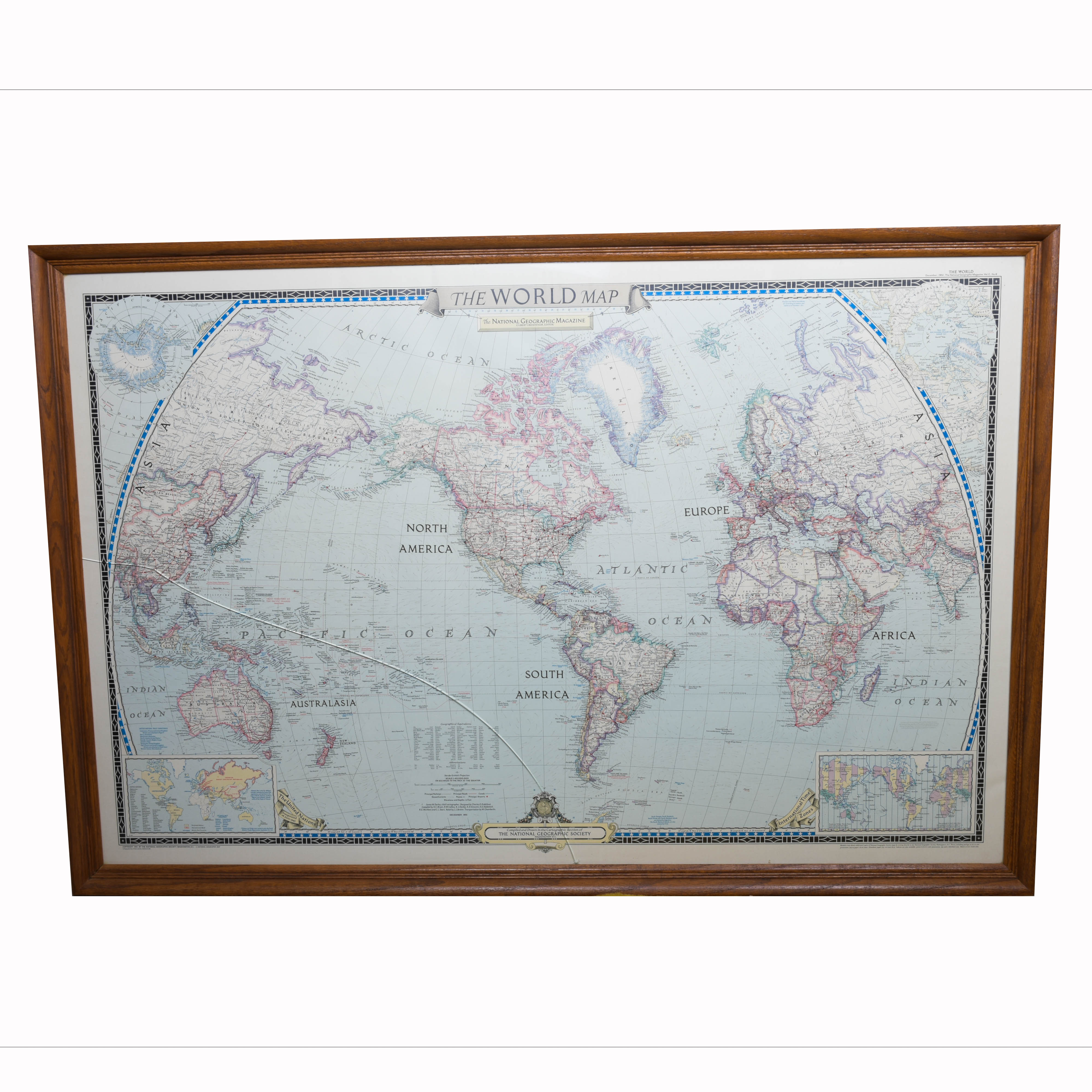 Framed National Geographic Magazine Map of the World