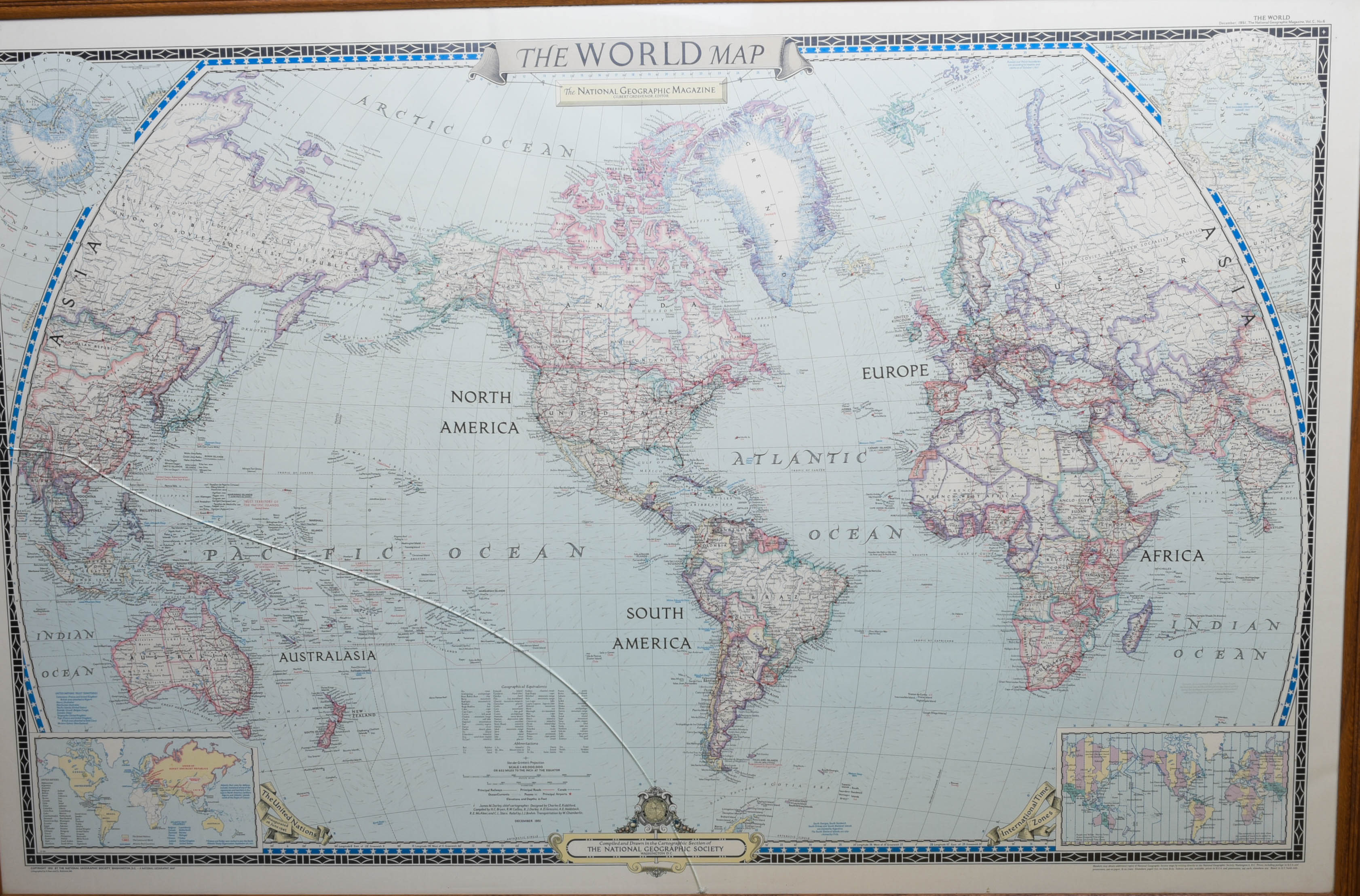 Framed National Geographic Magazine Map of the World