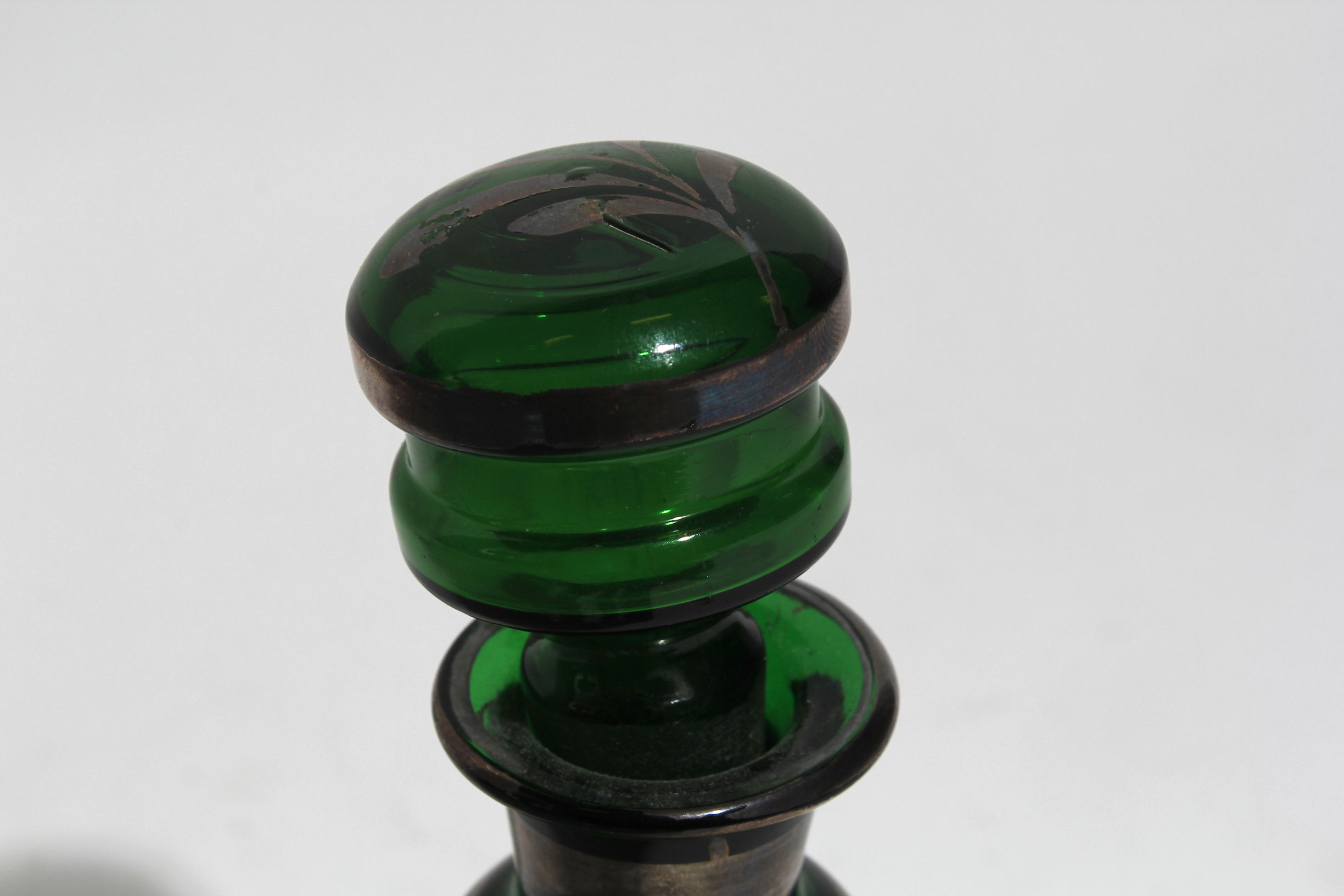 Handpainted Vintage Green Glass Decanter