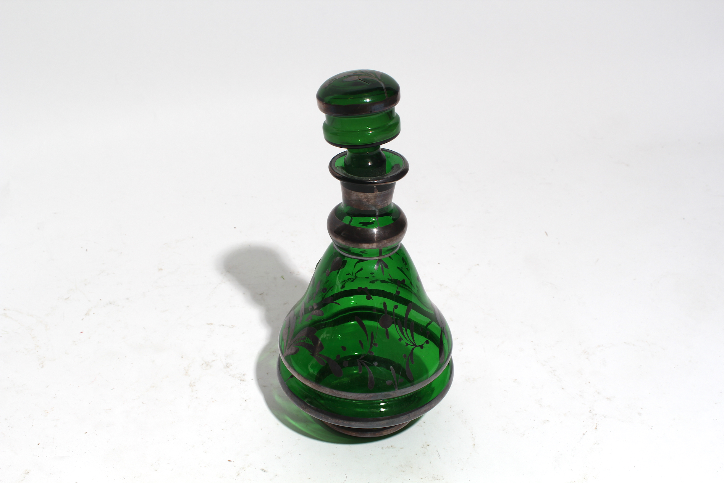 Handpainted Vintage Green Glass Decanter
