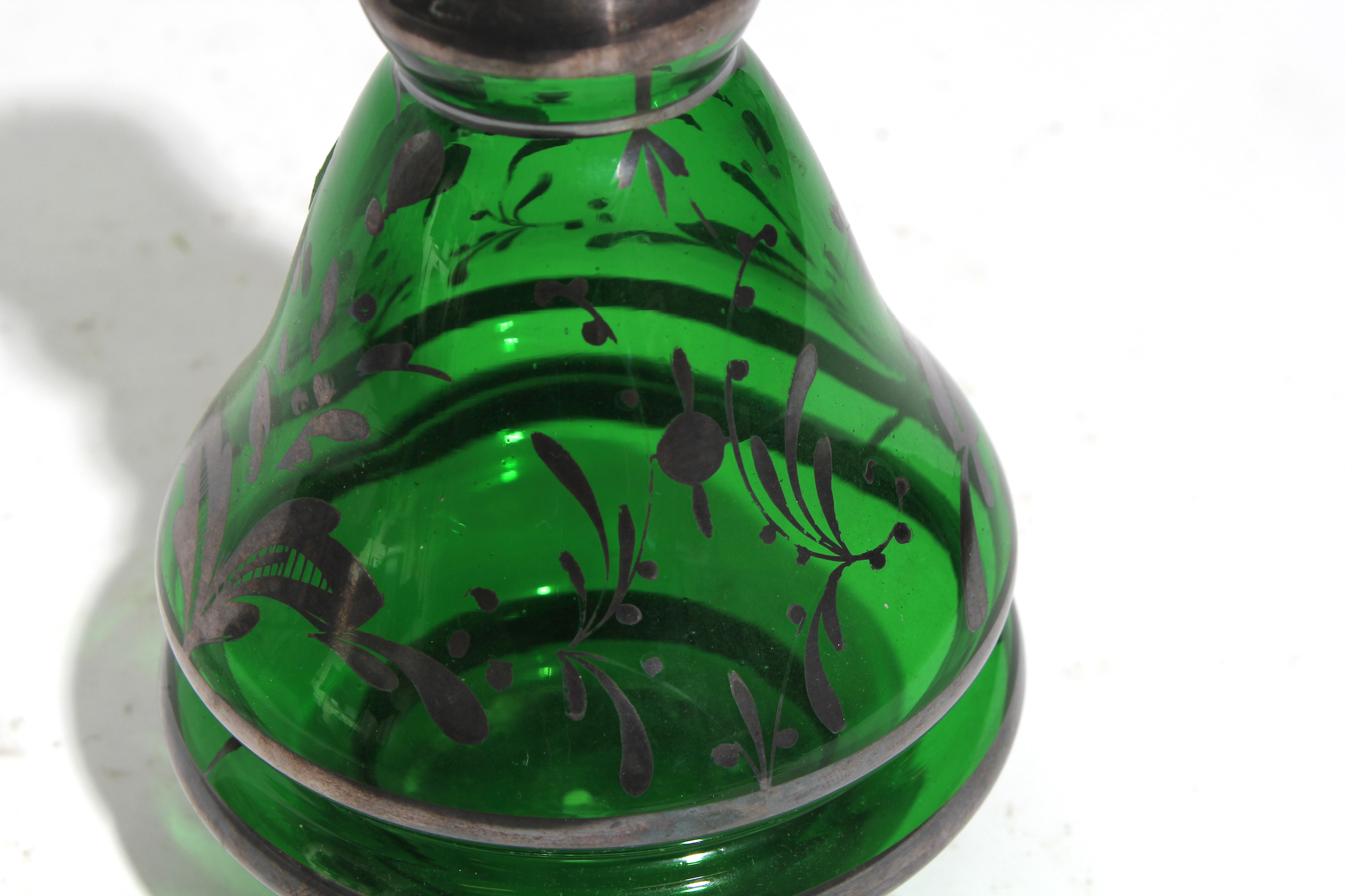 Handpainted Vintage Green Glass Decanter