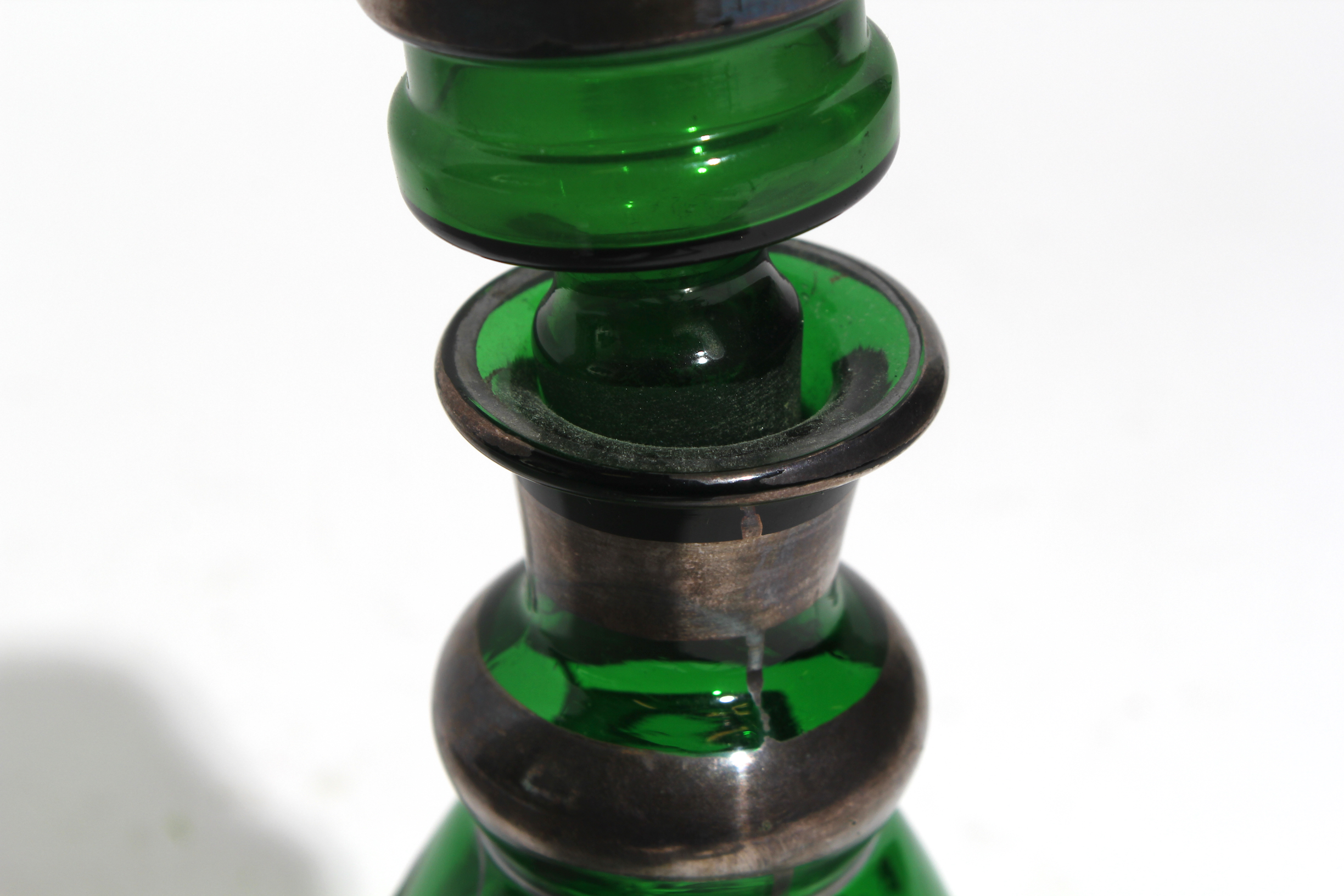 Handpainted Vintage Green Glass Decanter