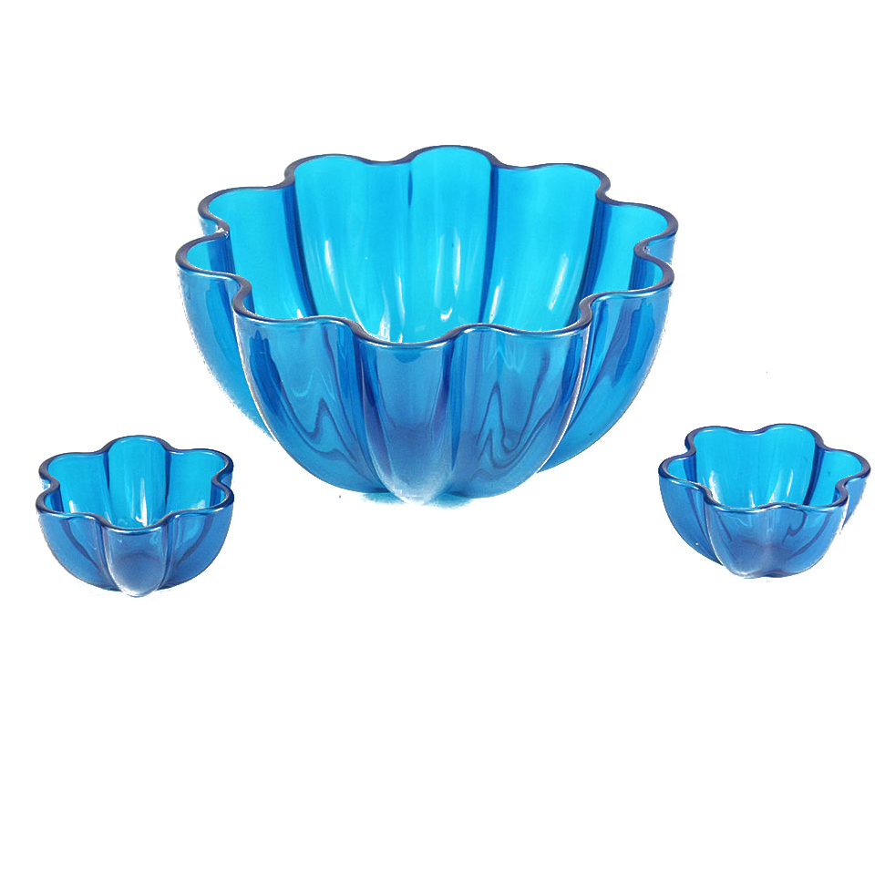 Blenko Blue Glass Floral Bowls