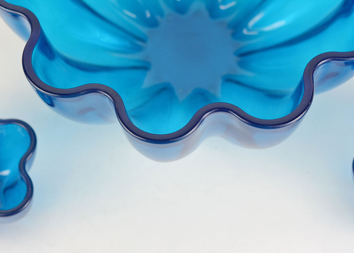 Blenko Blue Glass Floral Bowls