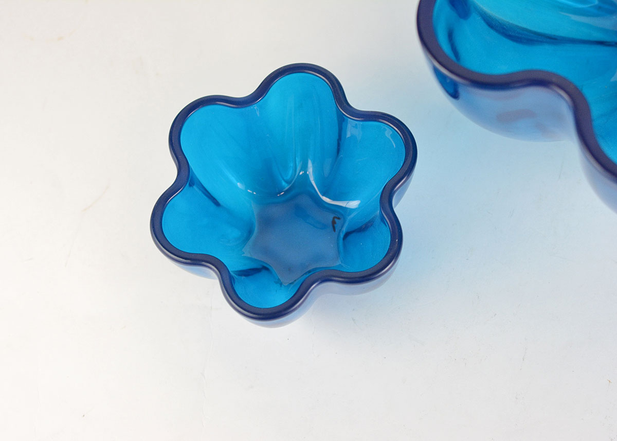 Blenko Blue Glass Floral Bowls