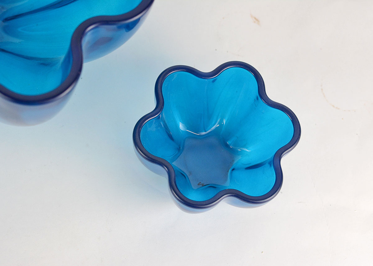 Blenko Blue Glass Floral Bowls