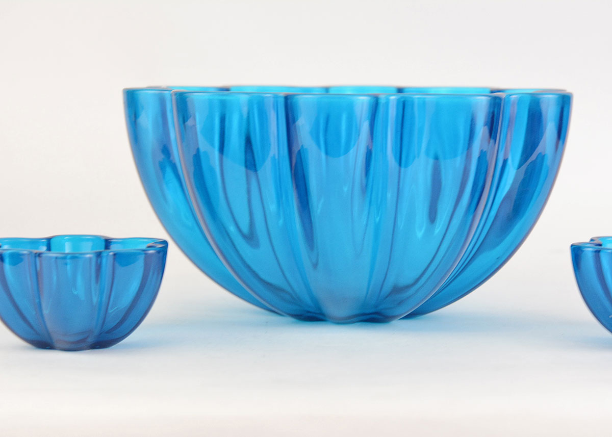 Blenko Blue Glass Floral Bowls