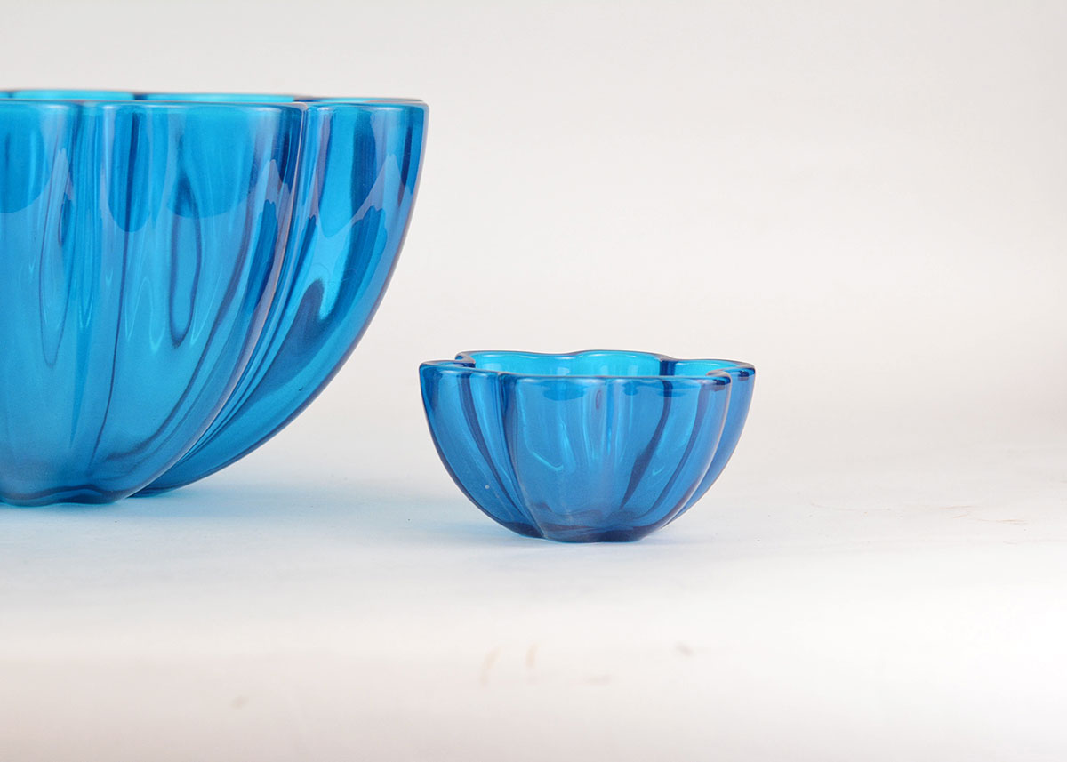 Blenko Blue Glass Floral Bowls