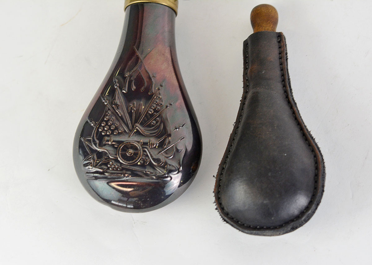 Vintage Leather and Brass Powder Flasks