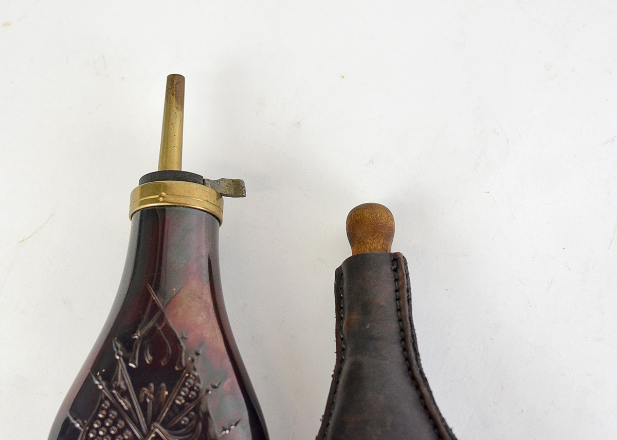 Vintage Leather and Brass Powder Flasks