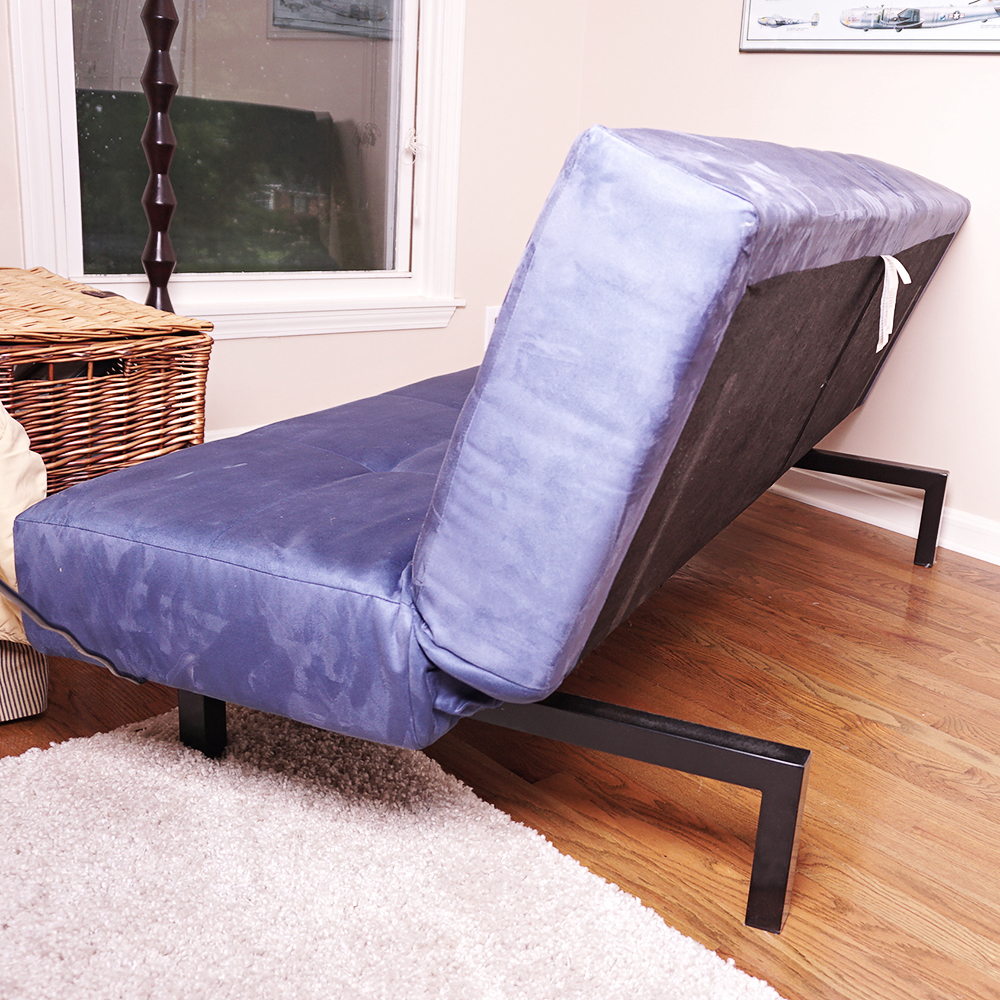 Contemporary Tufted Blue Microsuede Fabric Convertible Loveseat