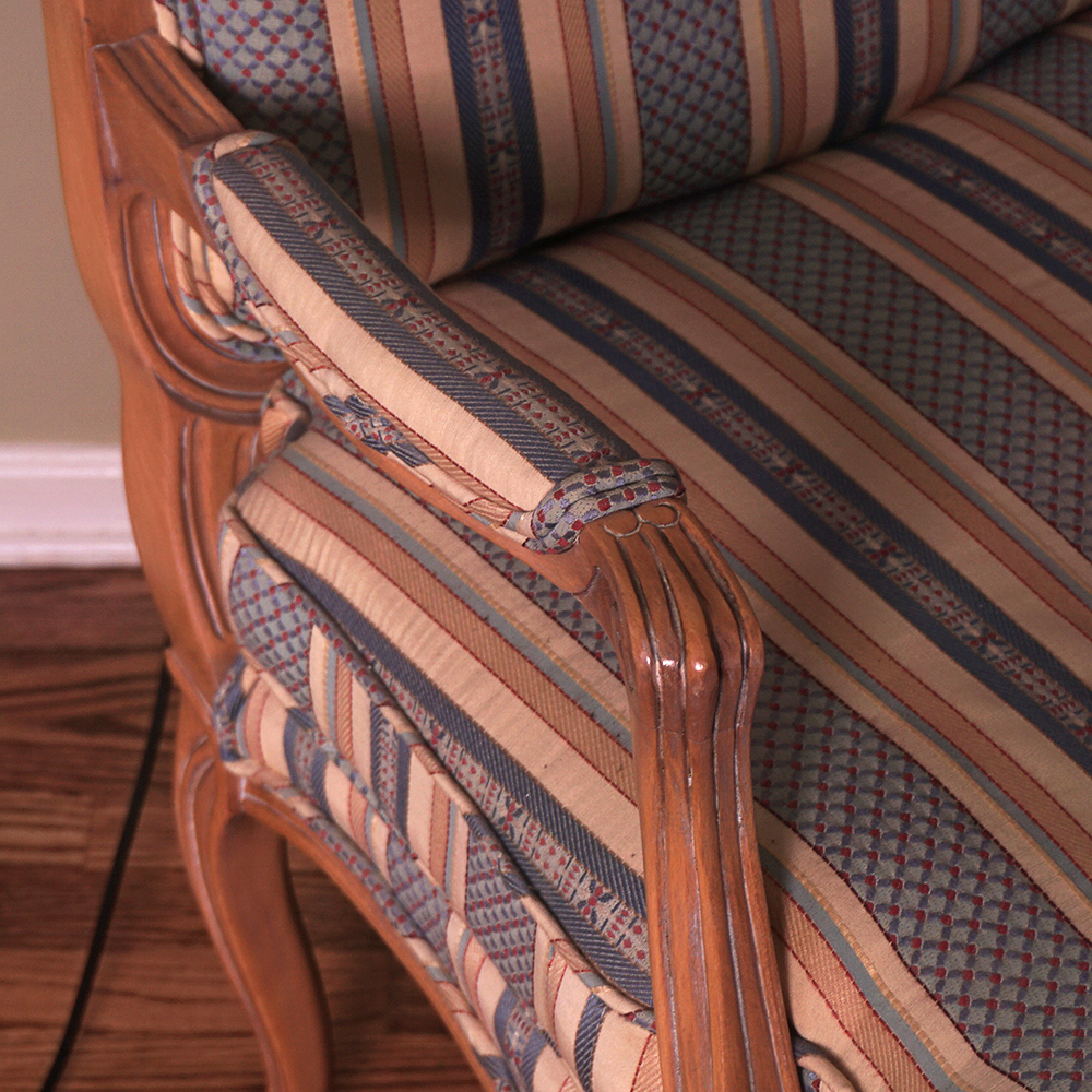 Louis XV Style Fauteuil Armchair with Striped Upholstery
