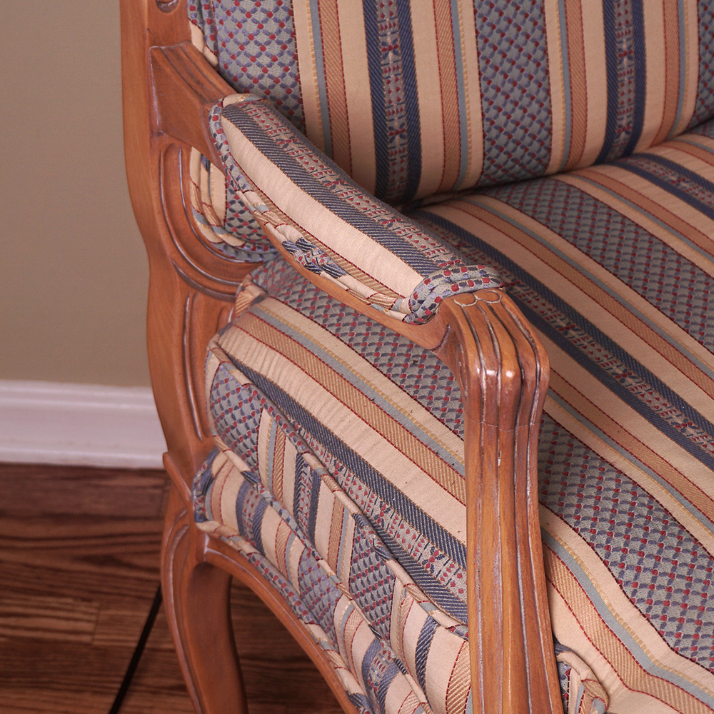 Louis XV Style Fauteuil Armchair with Striped Upholstery